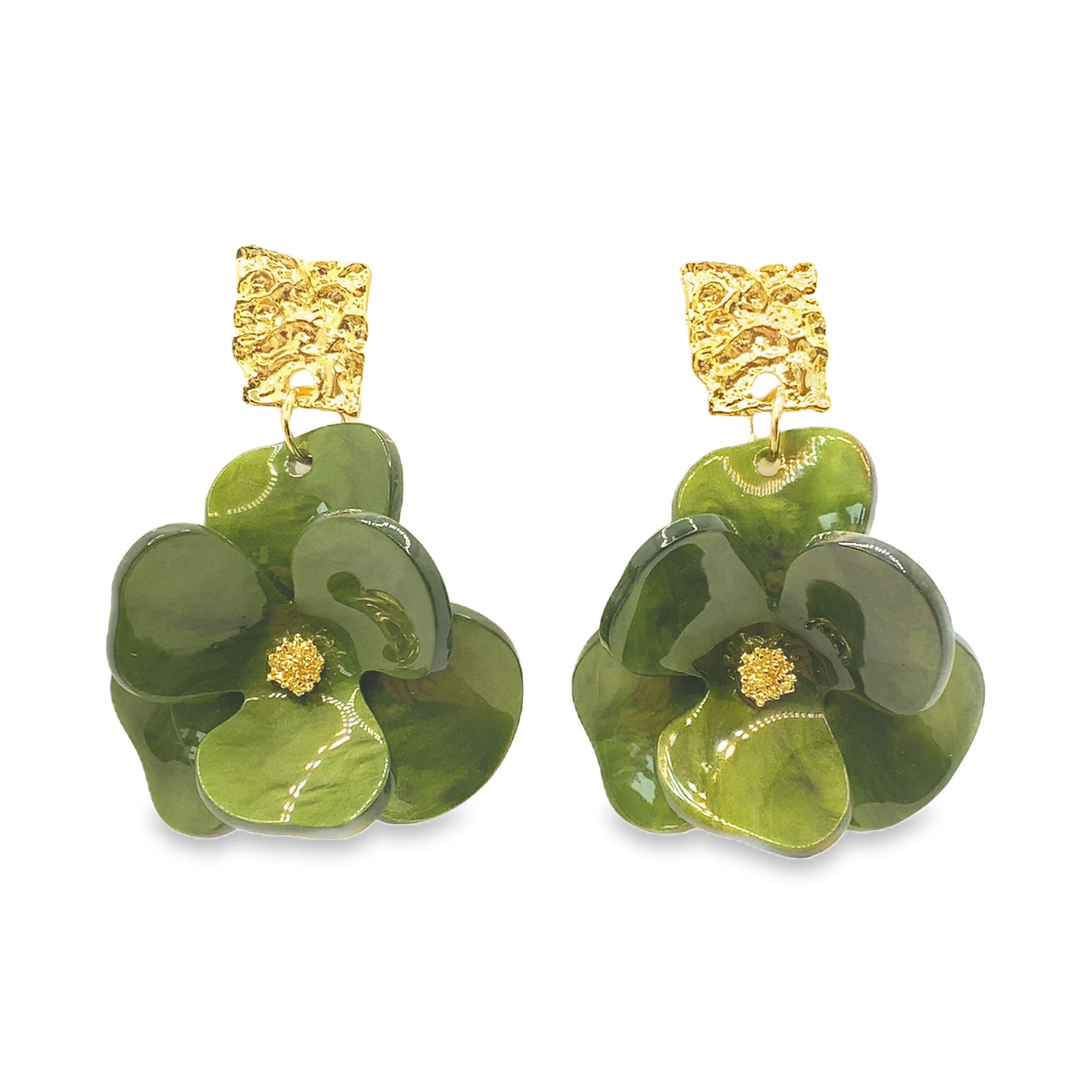 Kolczyki wiszące z żółtego złota z okrągłymi kaboszonami z zielonego jadeitu