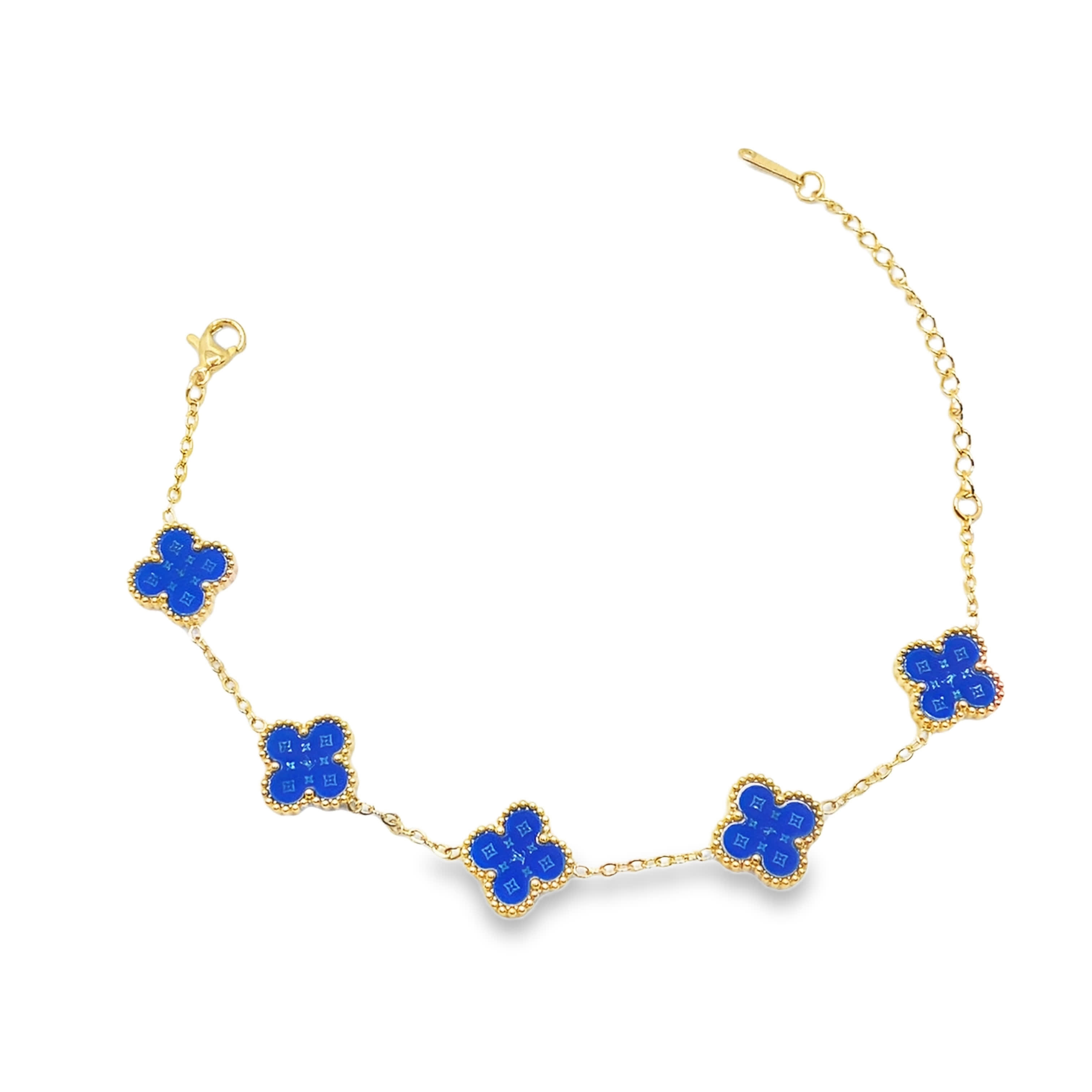 Elegancka bransoletka z żółtego złota z łańcuszkiem i kwiatowymi zawieszkami