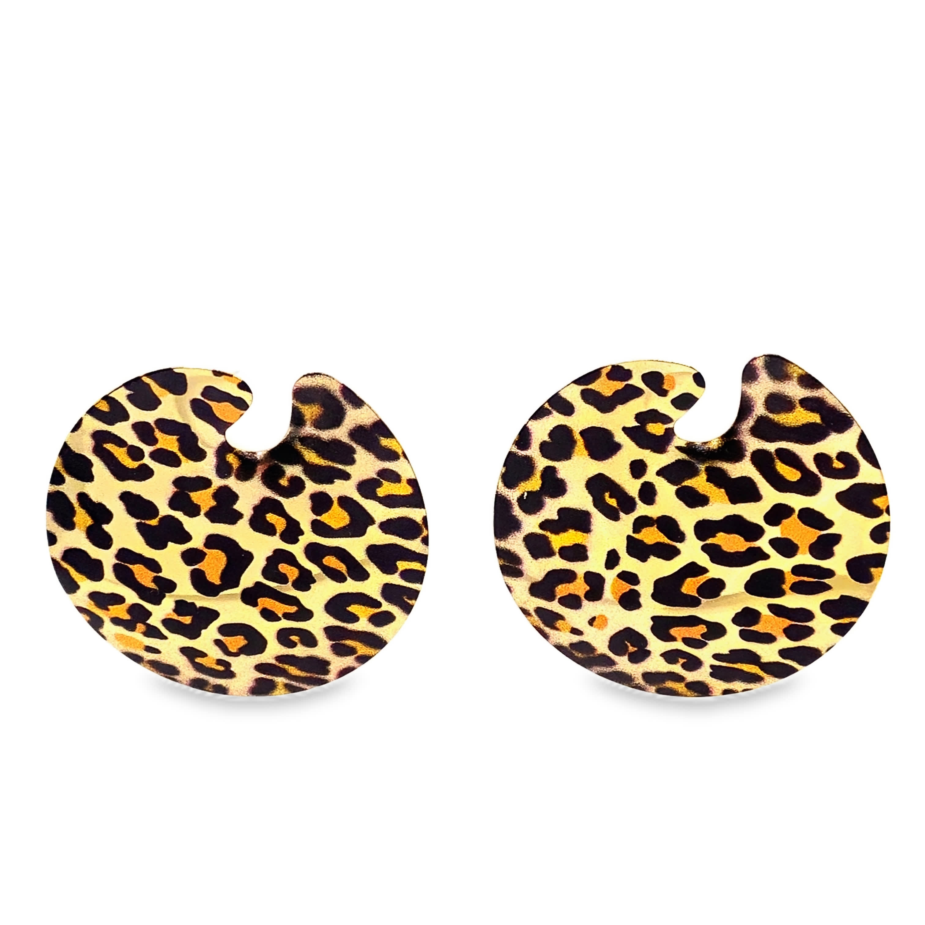 Kolczyki z nadrukiem w panterkę, bez metalu, w kolorze żółtego złota