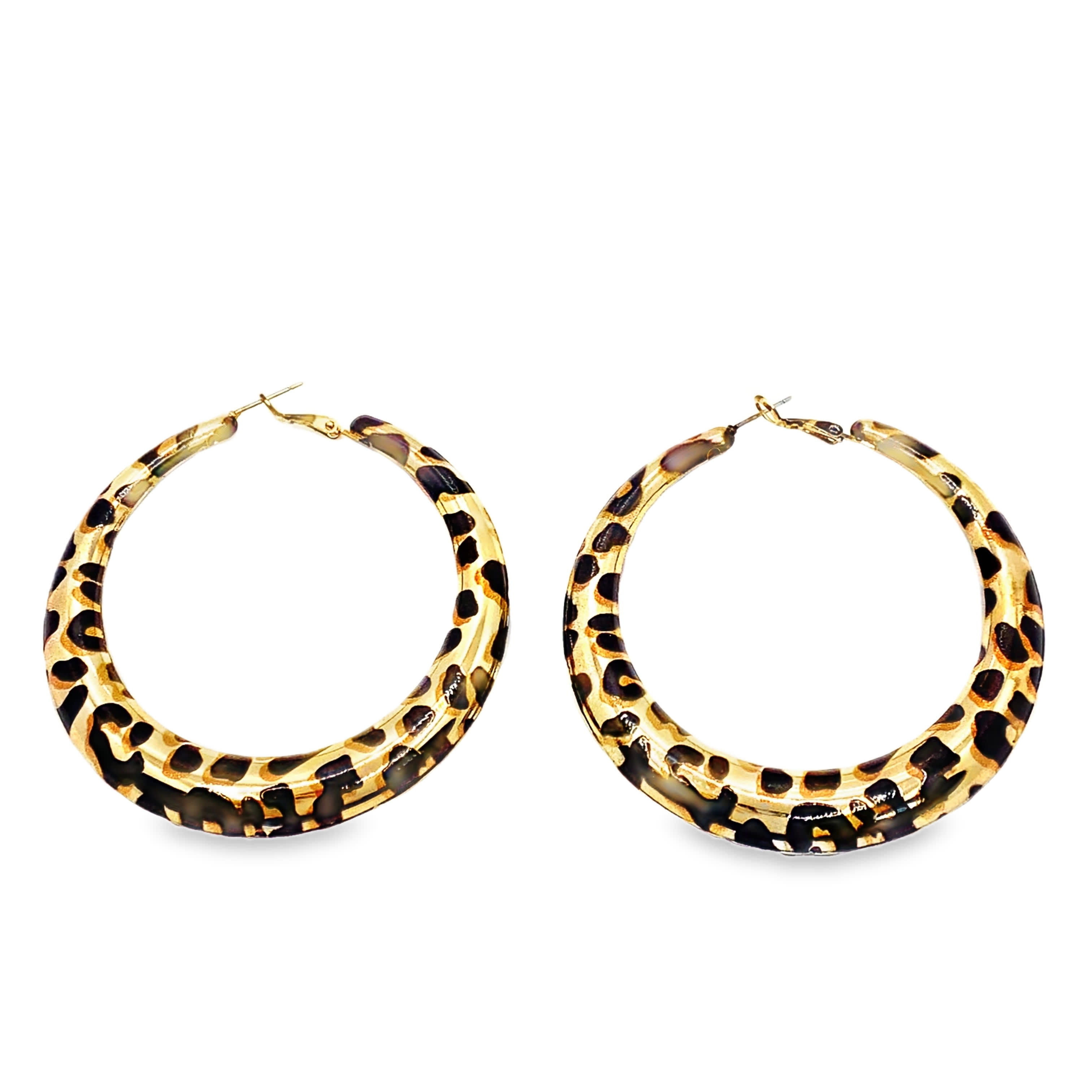 Kolczyki-koła z nadrukiem w panterkę w odcieniu żółtego złota