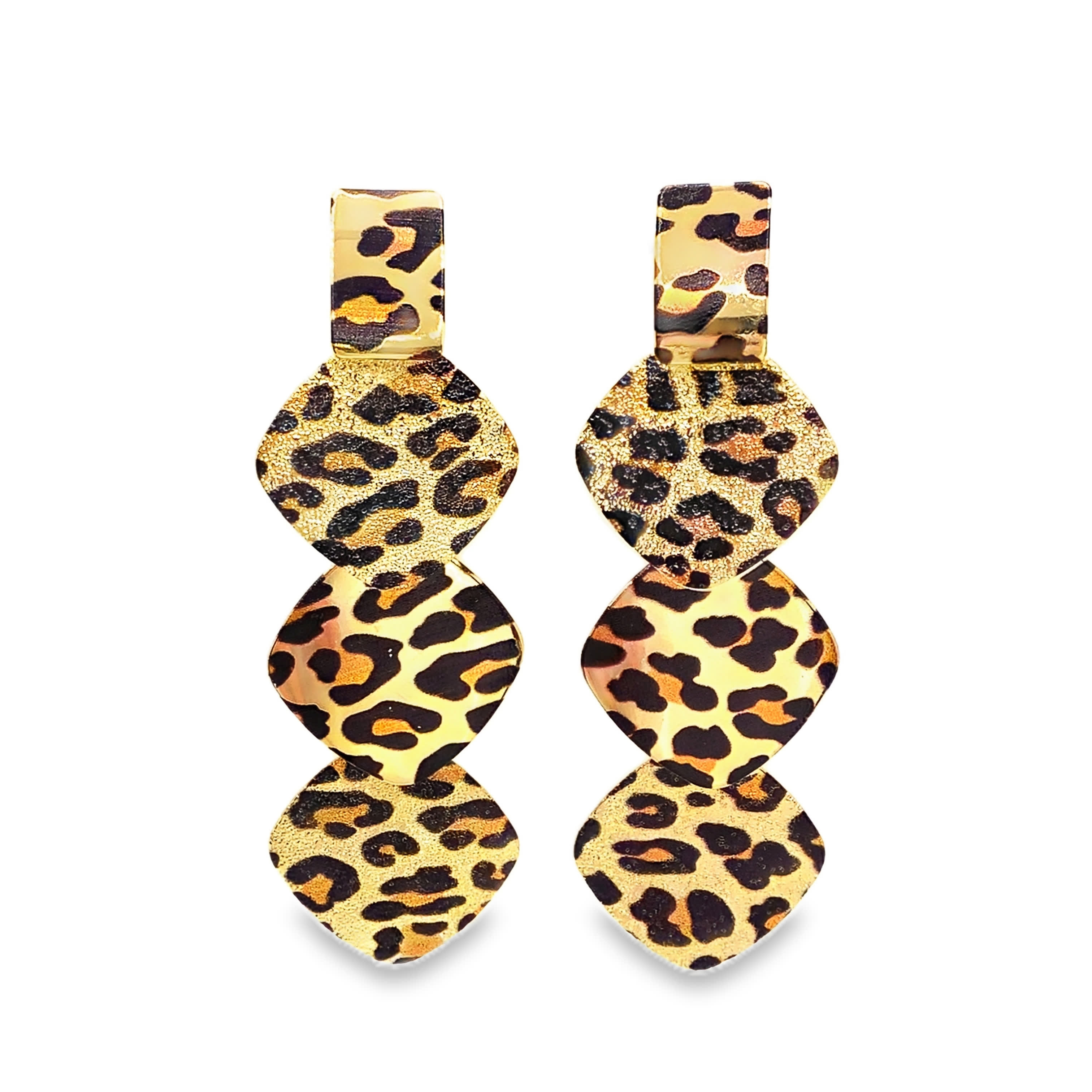 Kolczyki wiszące z nadrukiem w panterkę, bez metalu, w odcieniu żółtego złota
