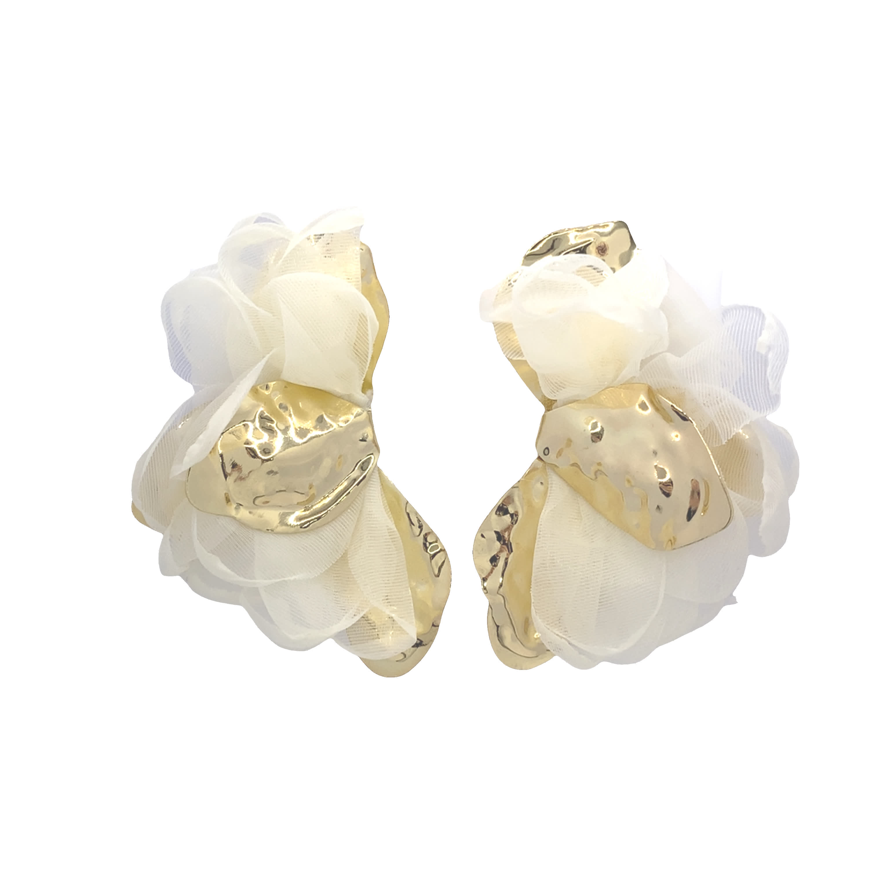 Młotkowane Kolczyki Sztyfty Złoto-Kremowe Płatkowe