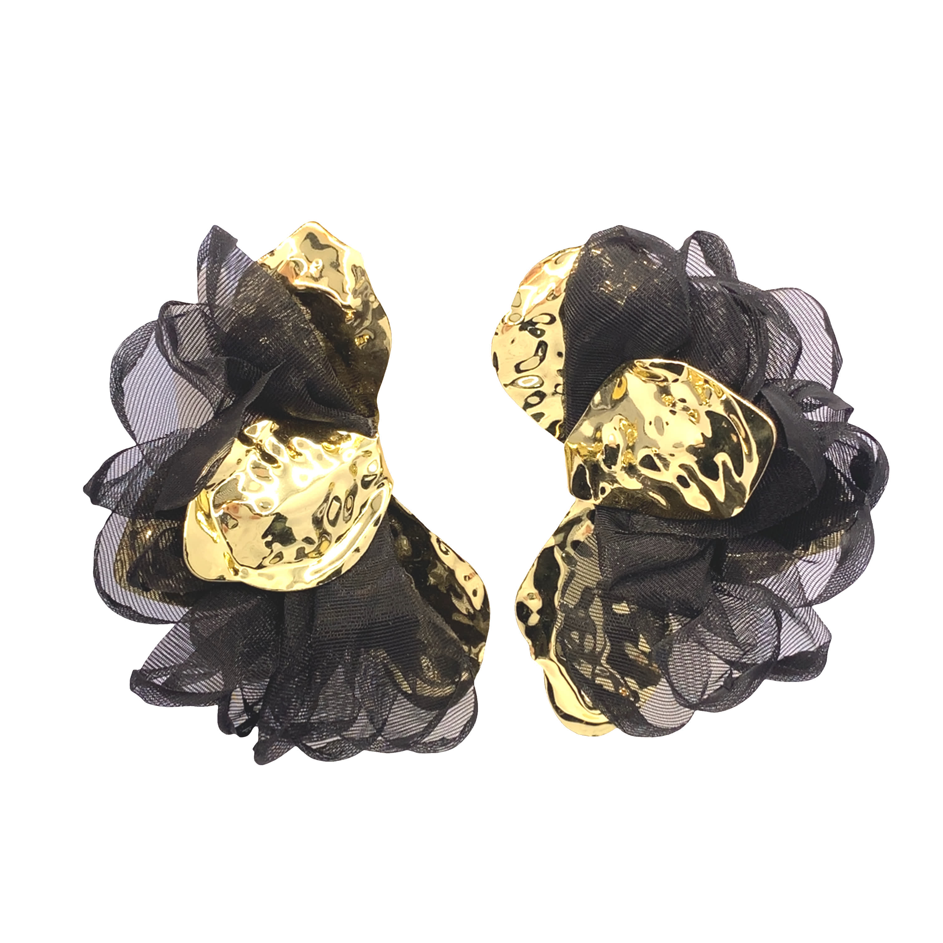 Kolczyki Sztyfty Statement z Czarnym Fakturowym Materiałem