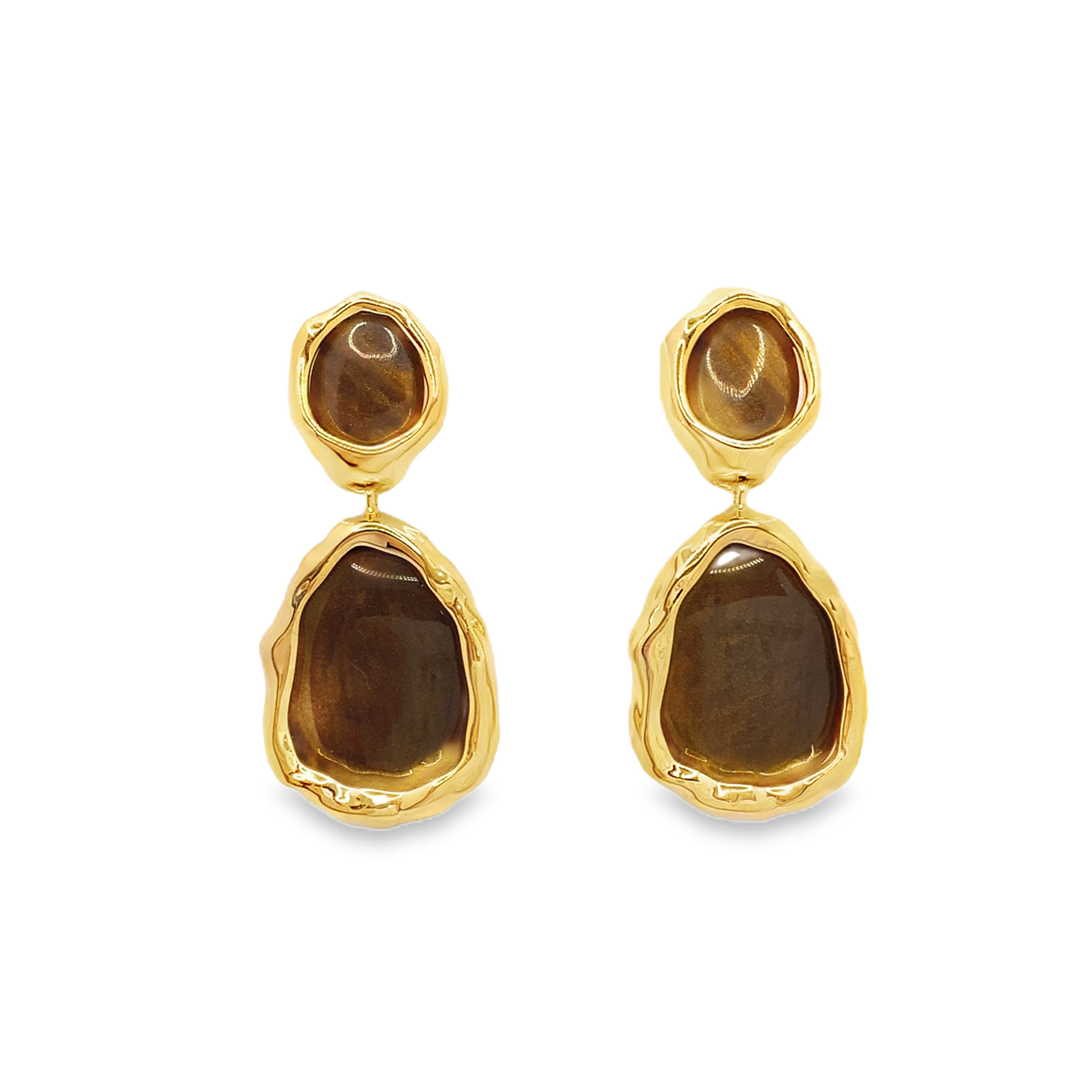 Kolczyki Wiszące z Owalnymi Kamieniami Agatu Kaboszon