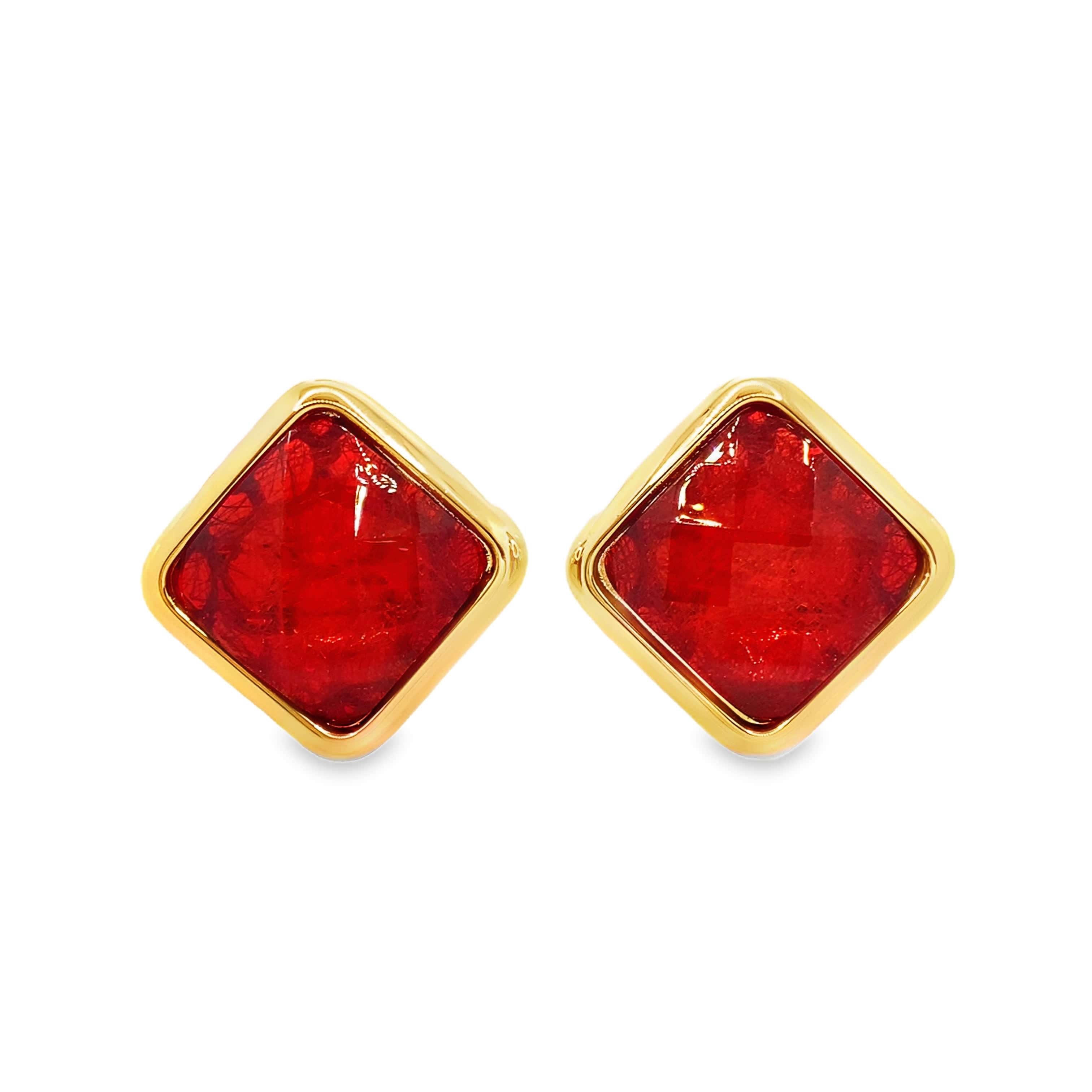 Kolczyki Sztyfty z Czerwonymi Kamieniami Kwarcu Kaboszon