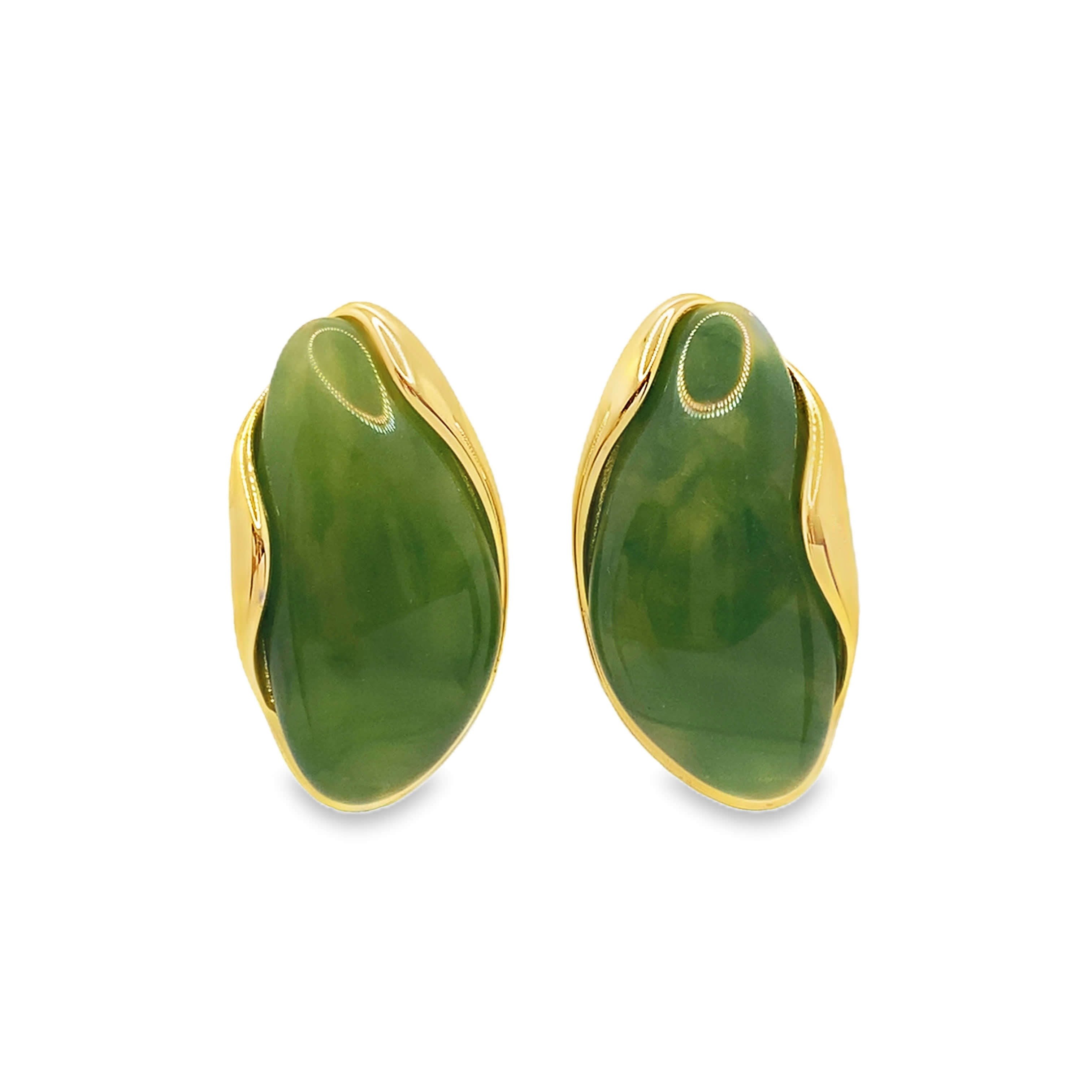 Kolczyki z żółtego złota z kaboszonem jadeitu