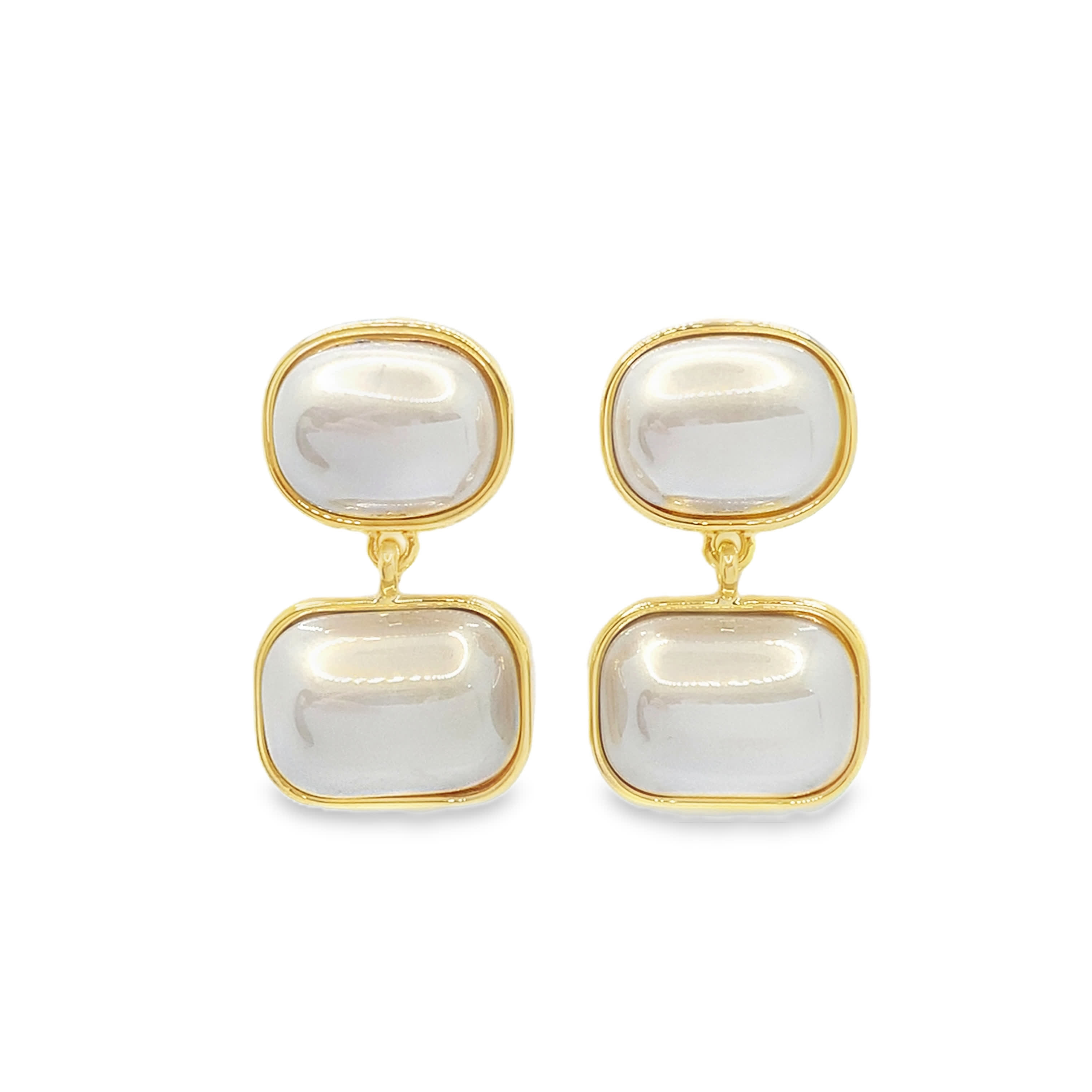 Kolczyki wiszące z żółtego złota z owalnymi perłami kaboszonowymi