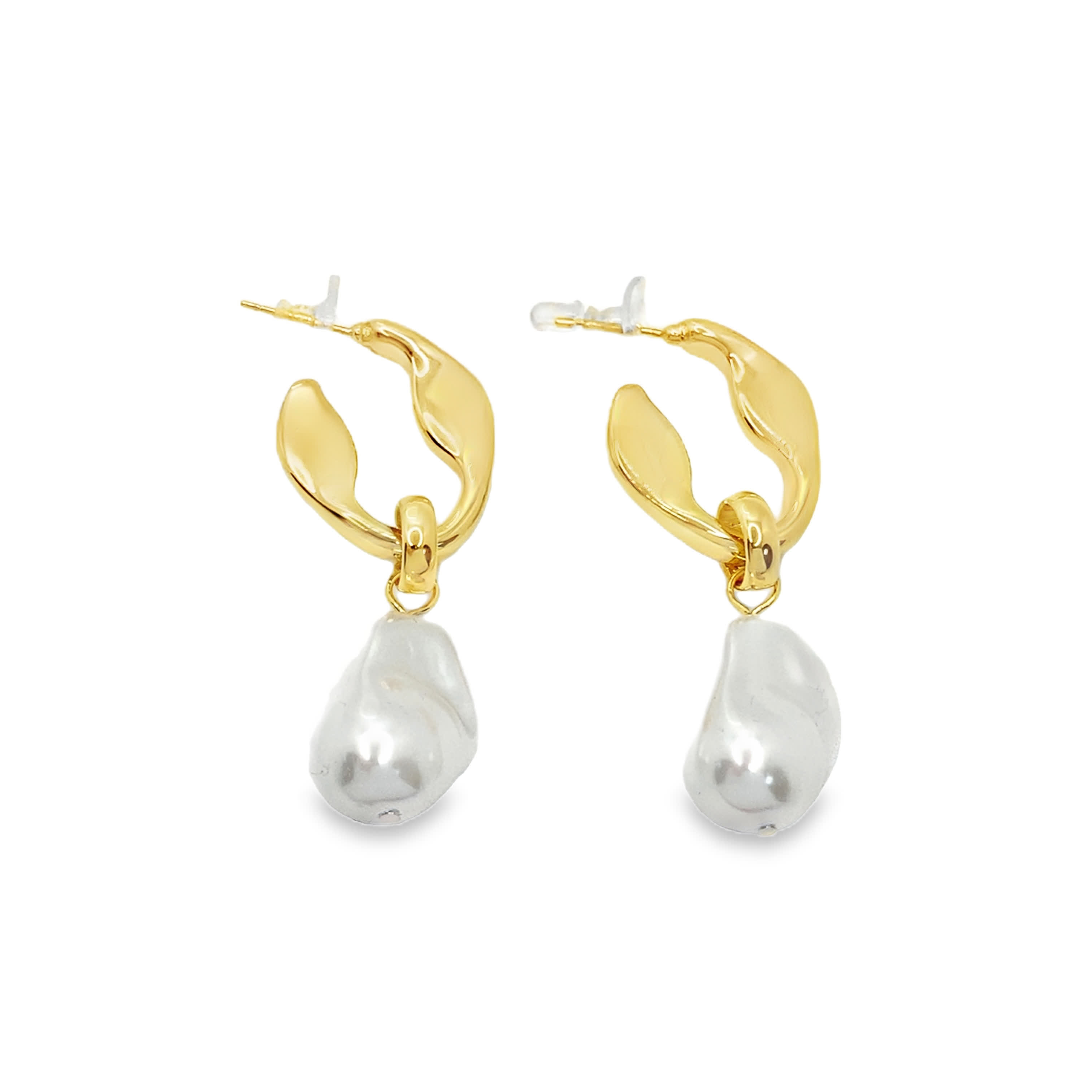 Kolczyki wiszące z żółtego złota z perłami barokowymi