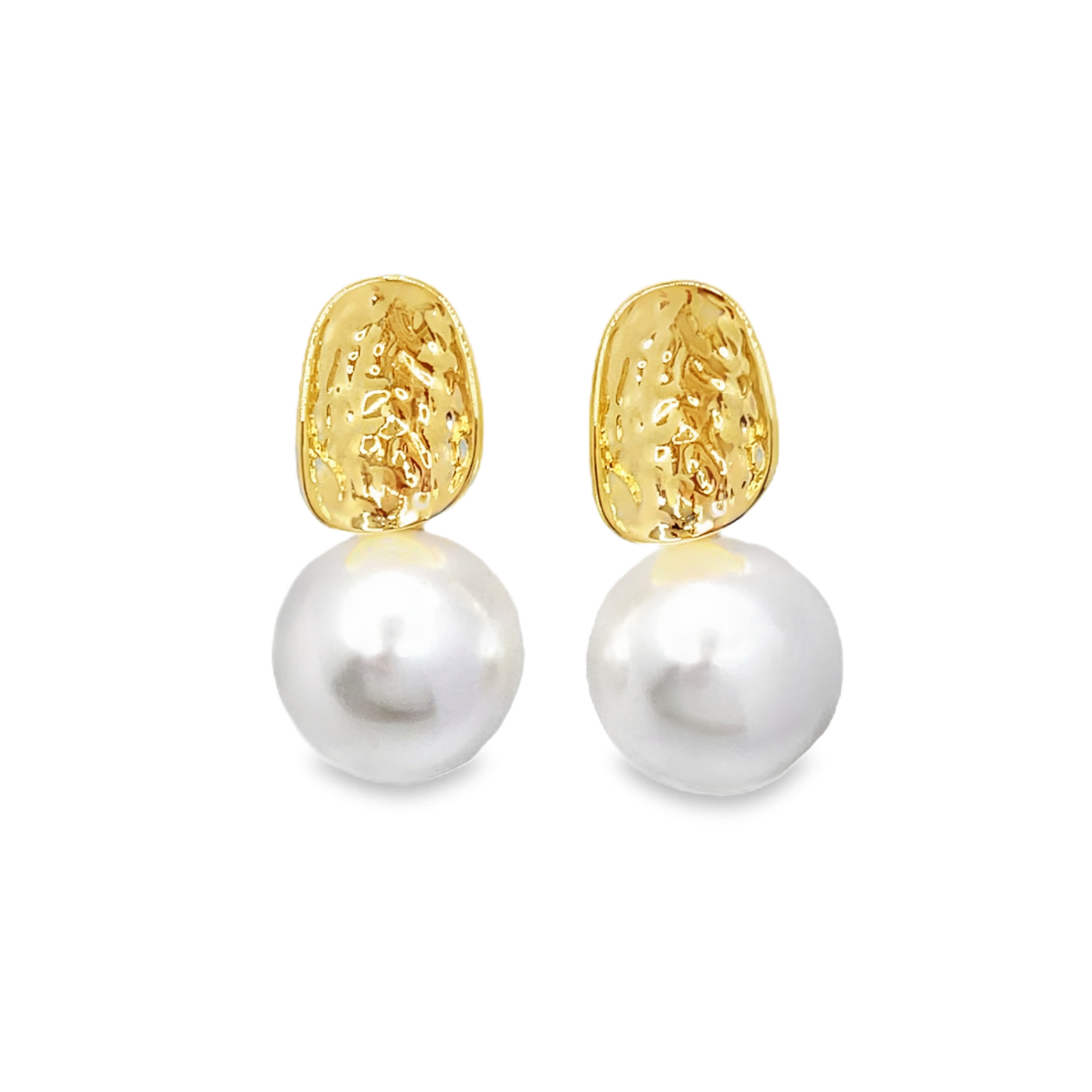 Kolczyki wiszące z żółtego złota z okrągłymi perłami