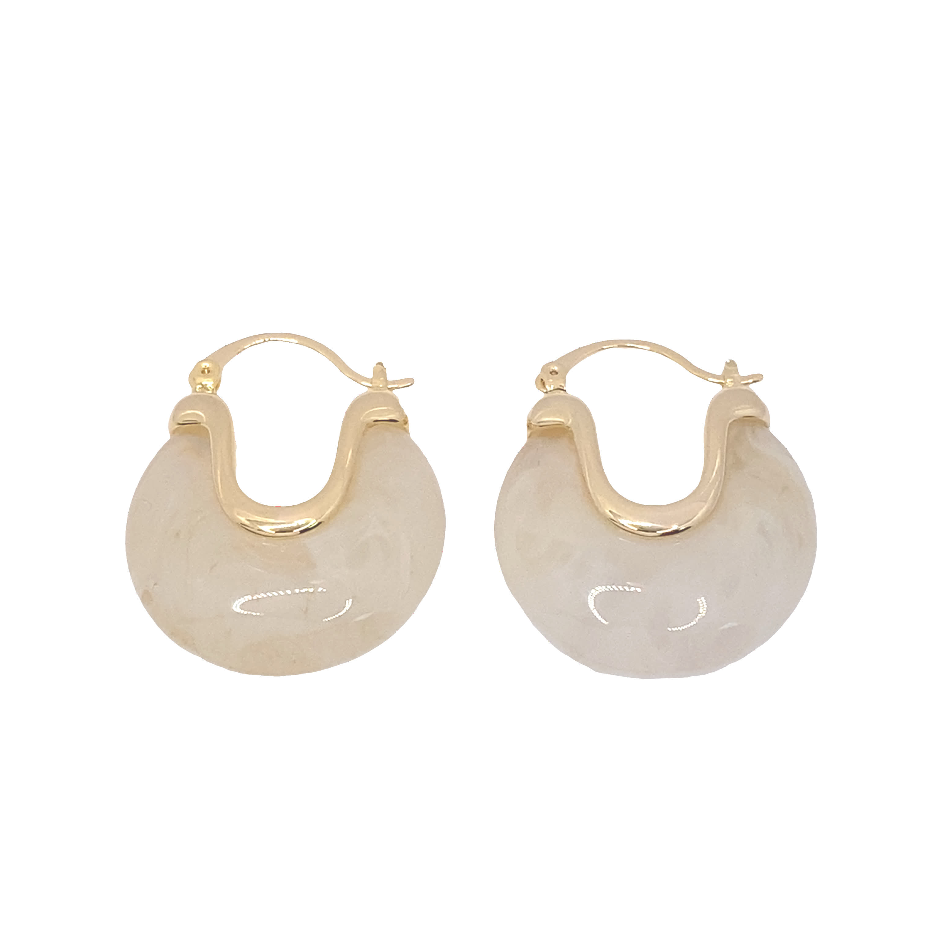 Kolczyki koła z żółtego złota z kaboszonami z żółtego jadeitu