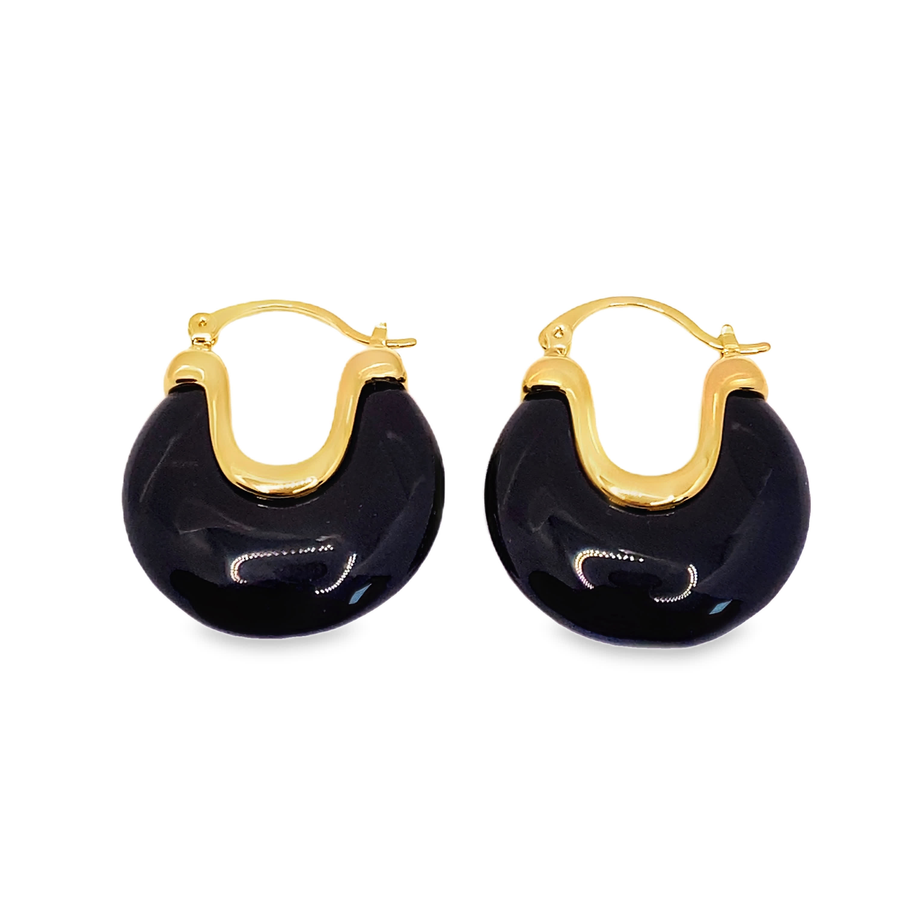 Kolczyki koła z żółtego złota z onyksowymi wstawkami