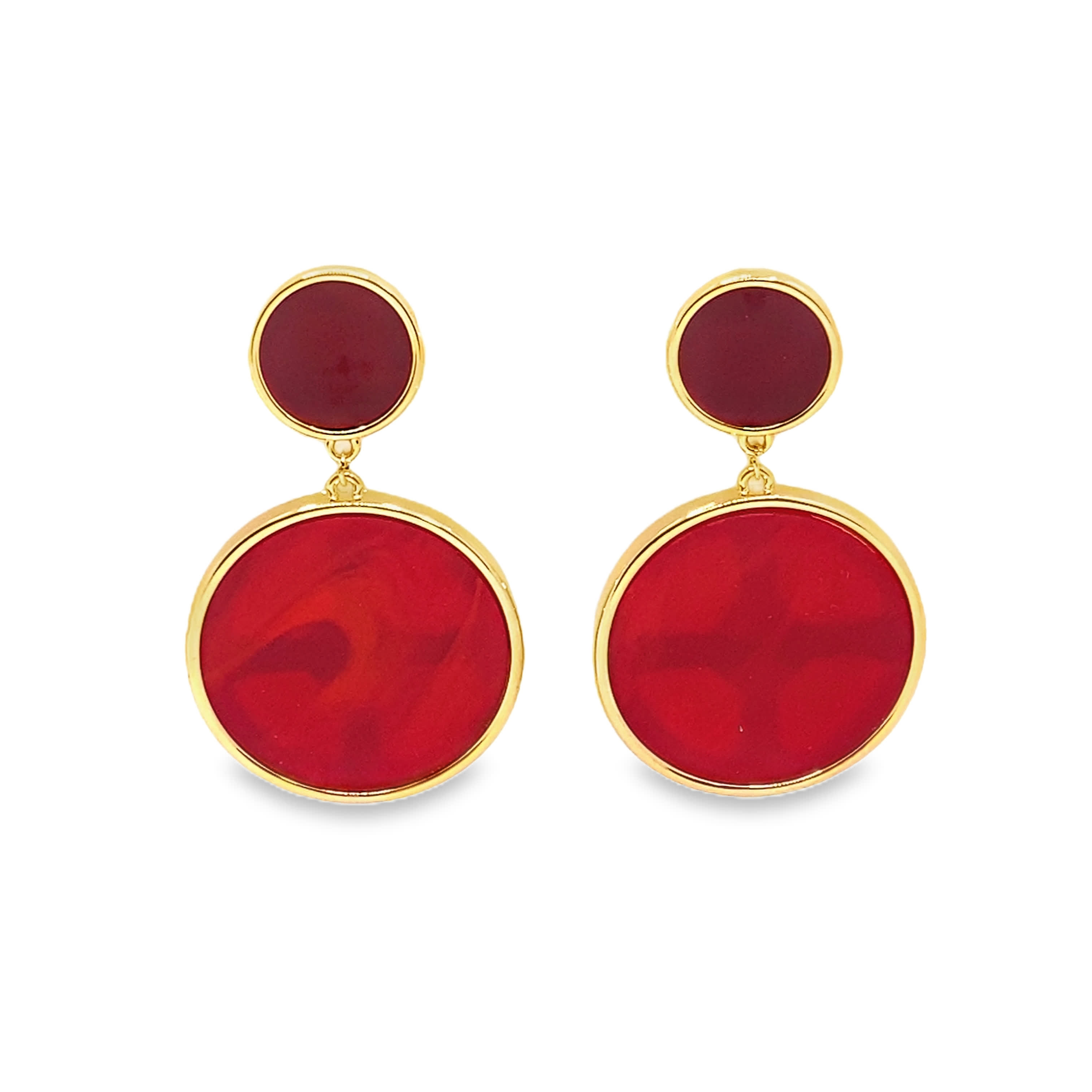 Kolczyki wiszące z żółtego złota z czerwonym agatem