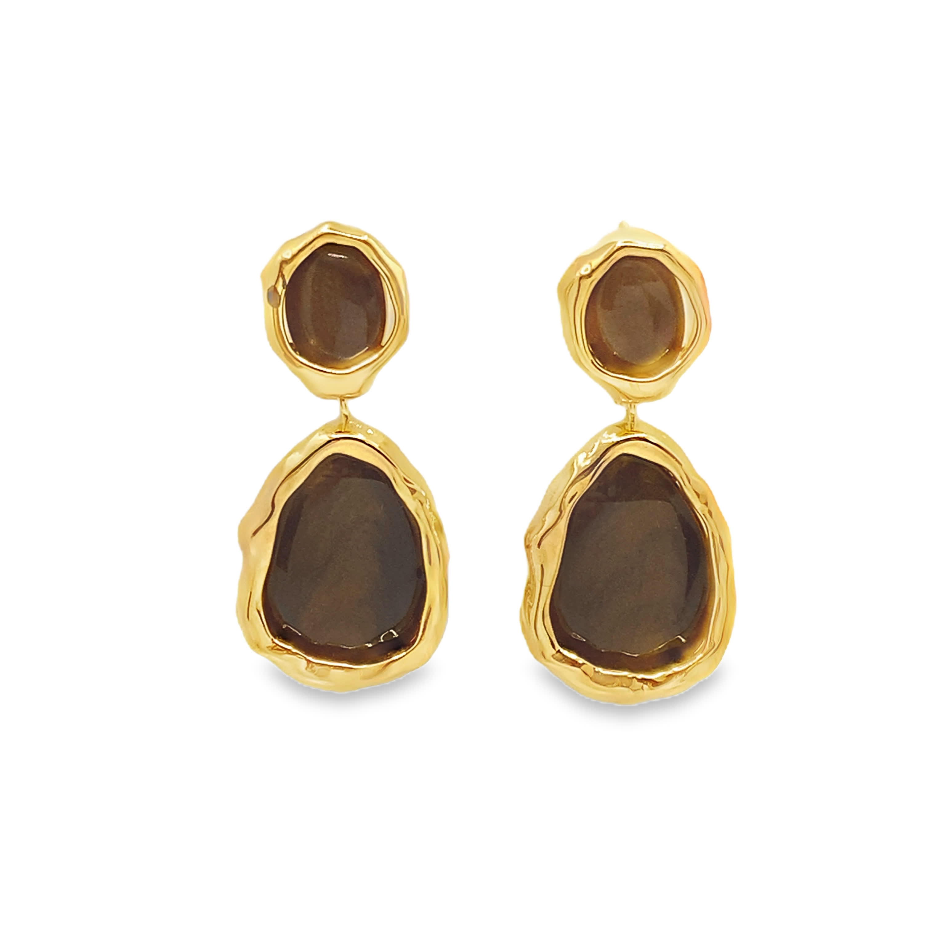 Kolczyki z żółtego złota z kwarcem kaboszonowym