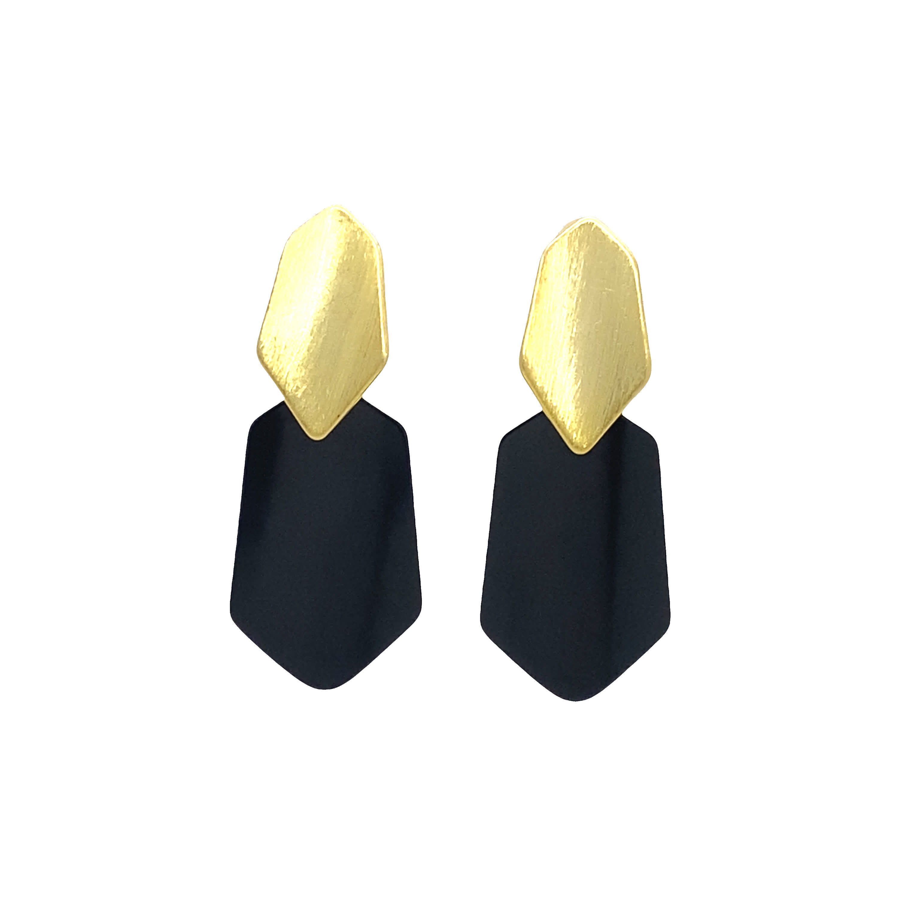 Nowoczesne geometryczne kolczyki wiszące z żółtego złota i czerni