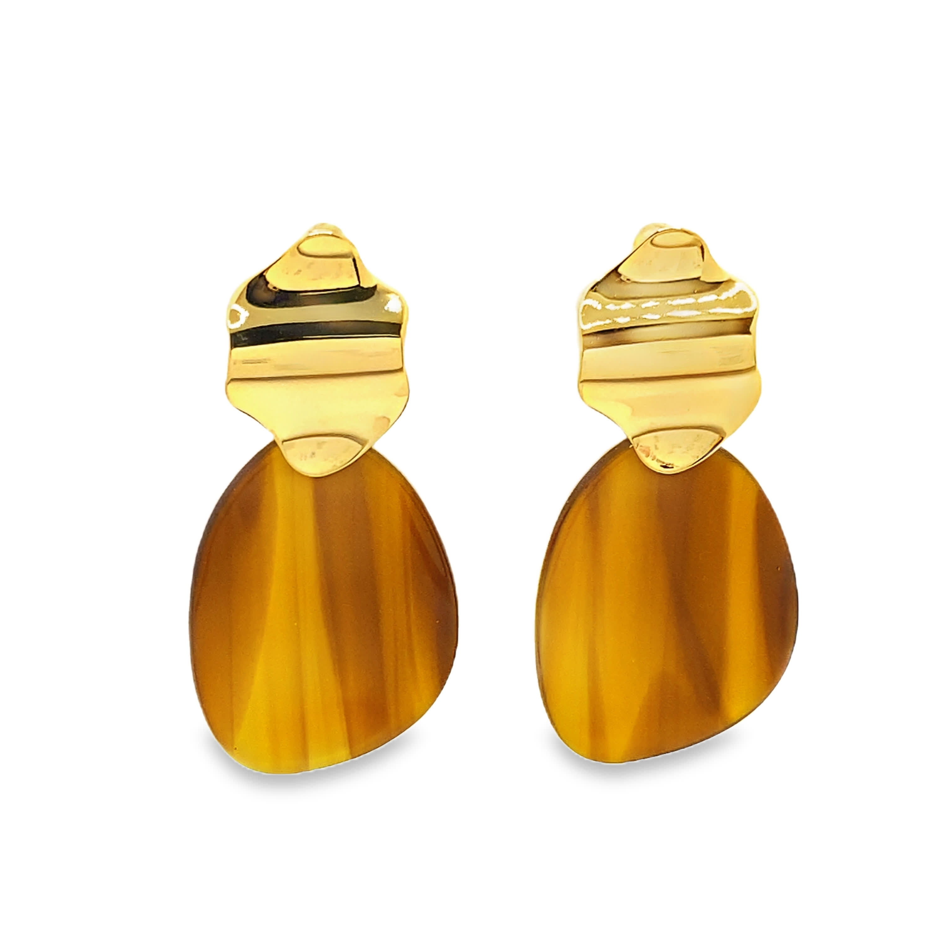 Kolczyki wiszące z żółtego złota z owalnym agatem kaboszonowym