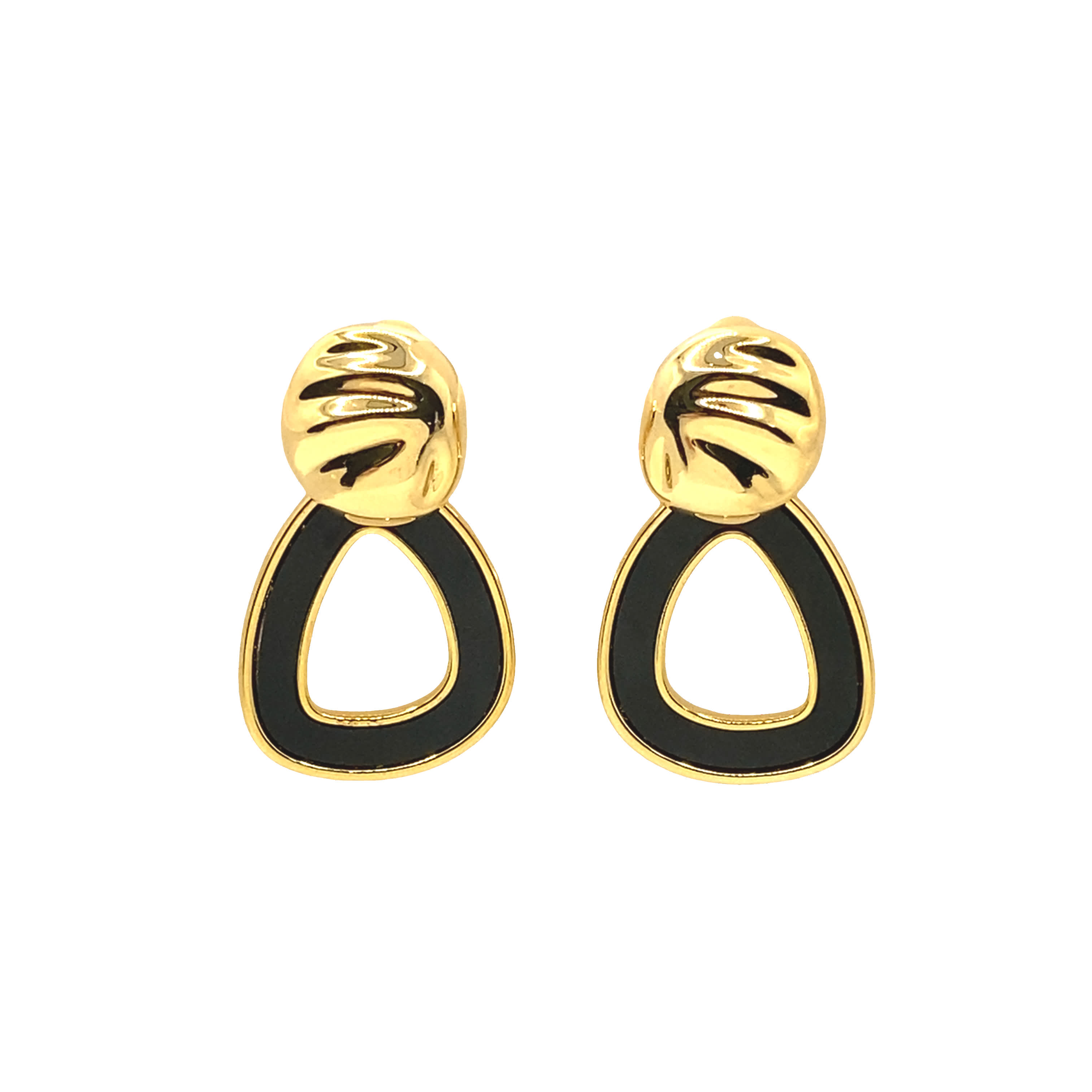 Kolczyki wiszące z żółtego złota z czarną wkładką