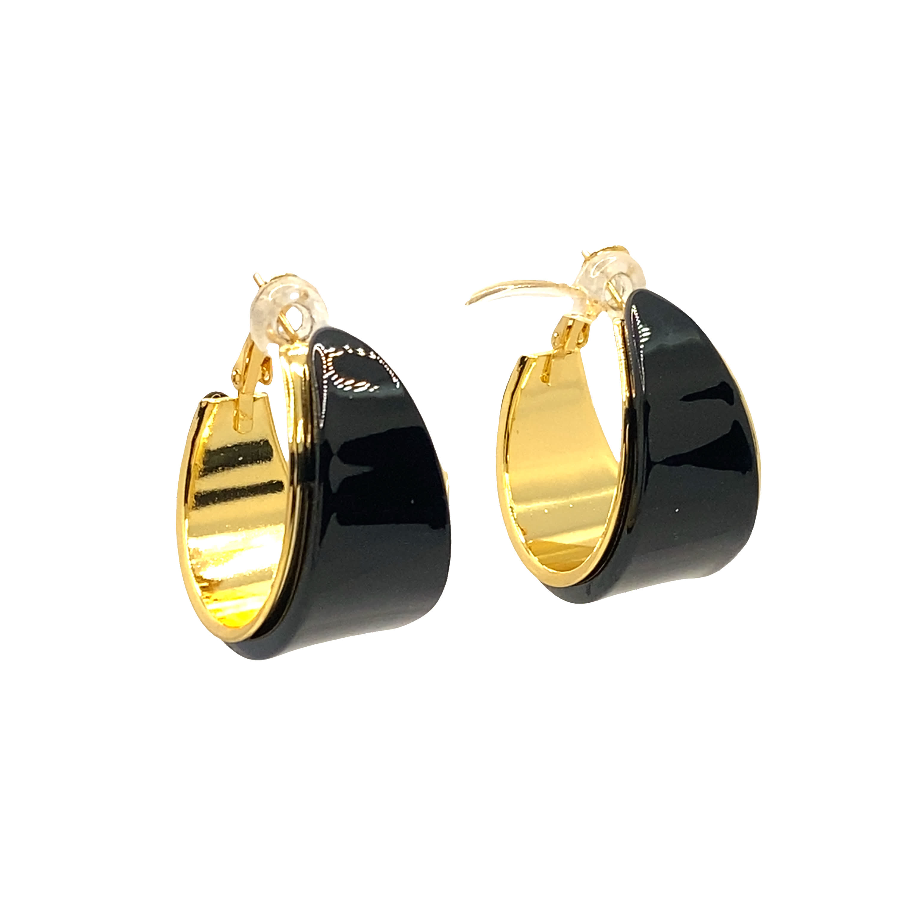 Kolczyki koła z żółtego złota z czarną emalią