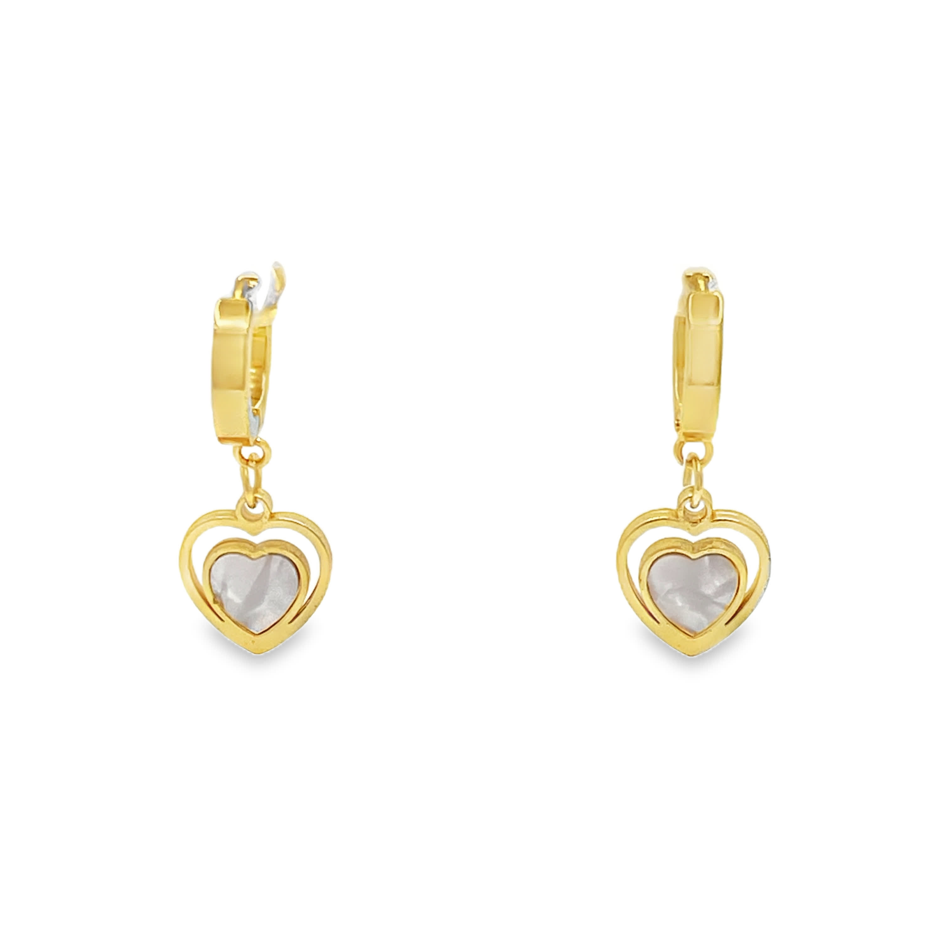 Kolczyki wiszące z żółtego złota z perłą w kształcie serca