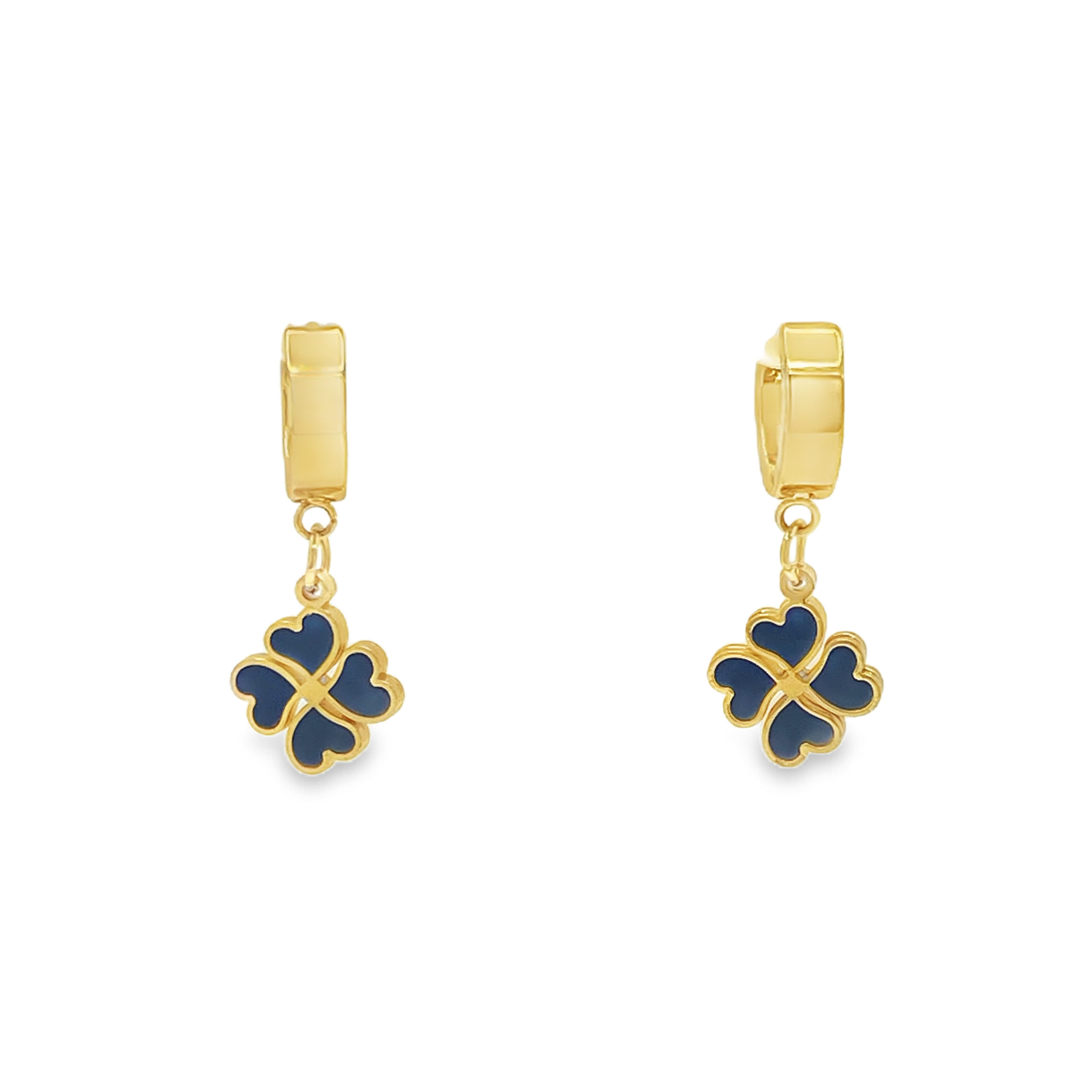 Kolczyki-koła z żółtego złota z zawieszką koniczyny