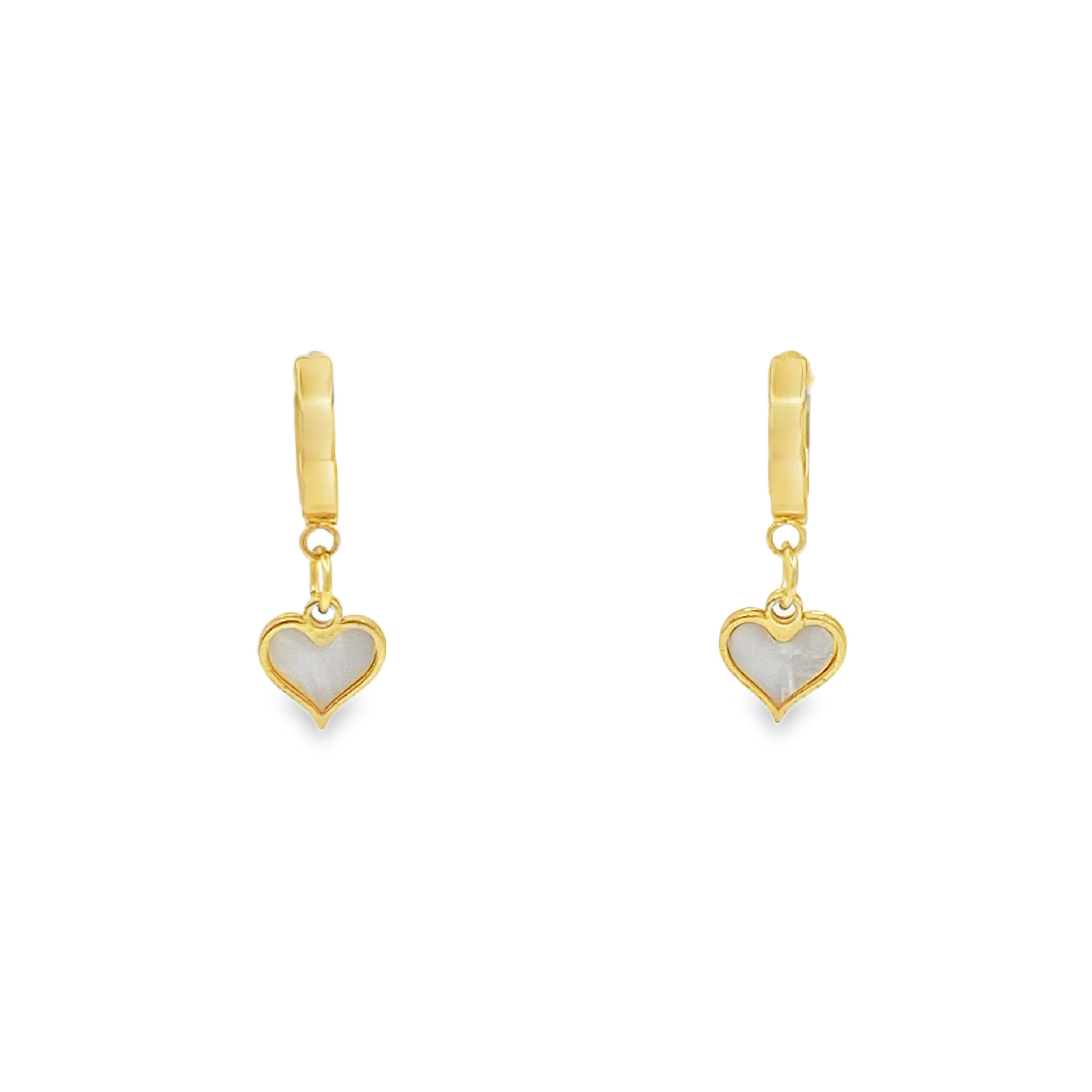 Kolczyki wiszące z żółtego złota z perłą w kształcie serca