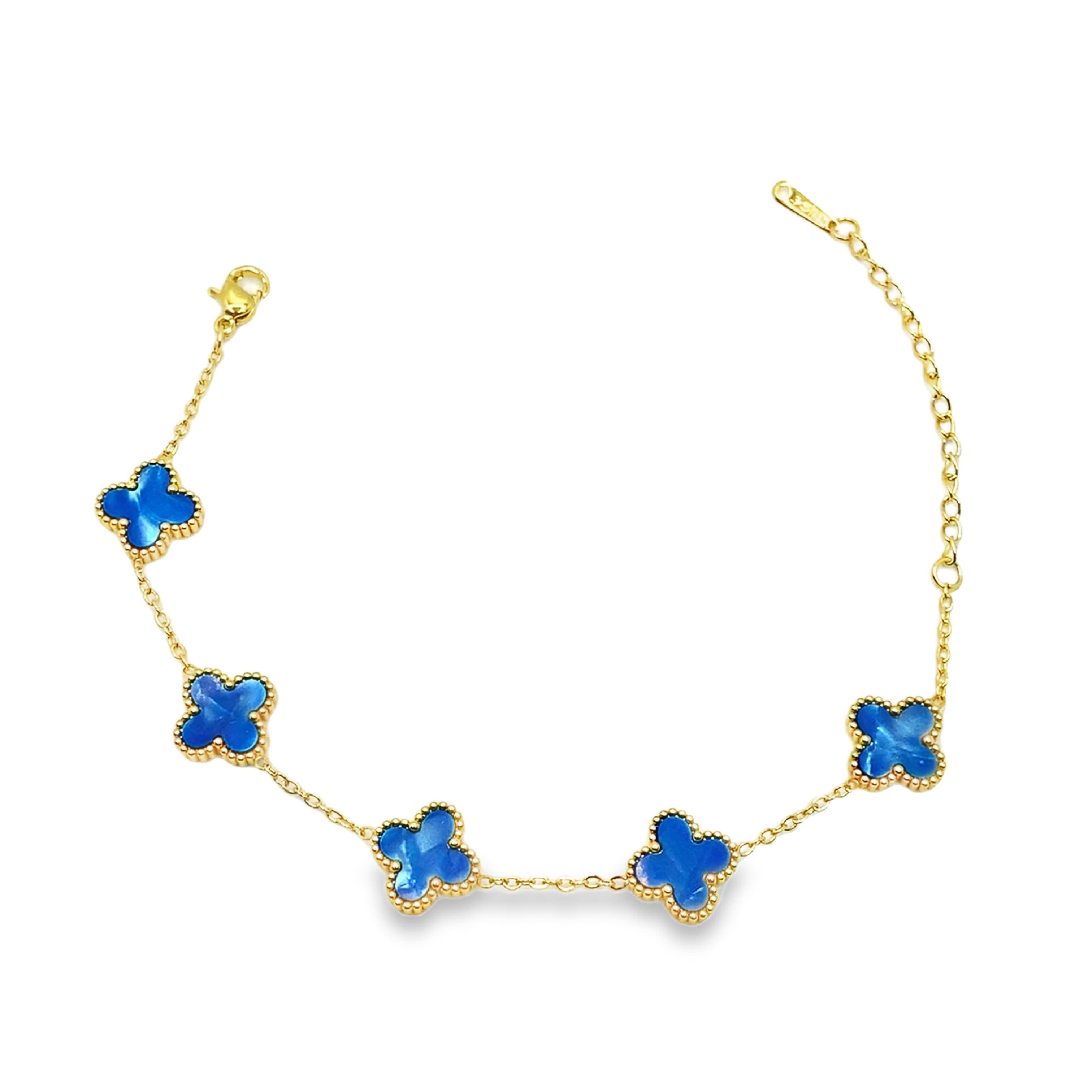 Bransoletka z żółtego złota z łańcuszkiem i niebieskimi akcentami opalowymi
