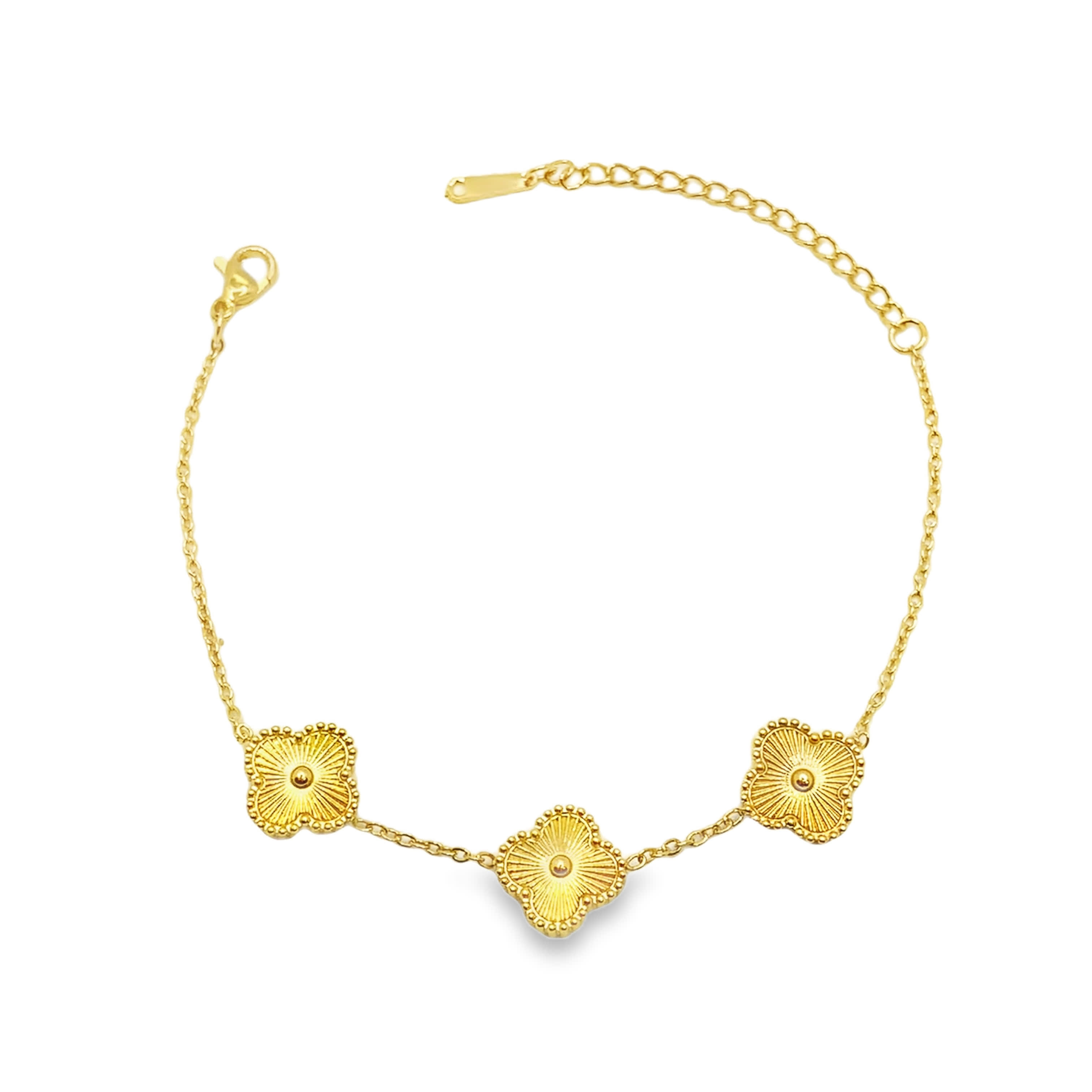 Elegancka bransoletka z łańcuszkiem koniczyna z żółtego złota