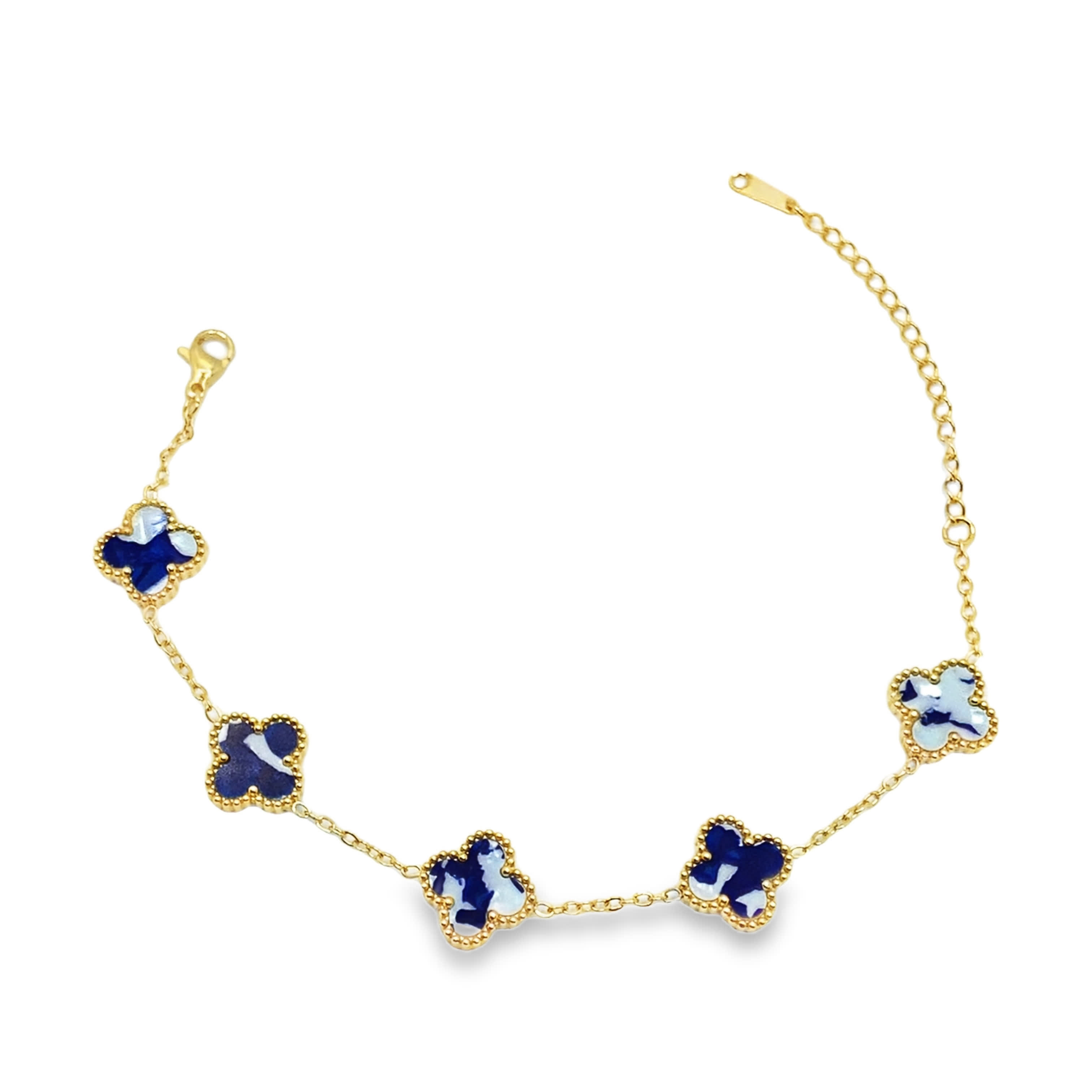 Urocza bransoletka z łańcuszkiem koniczyna z żółtego złota