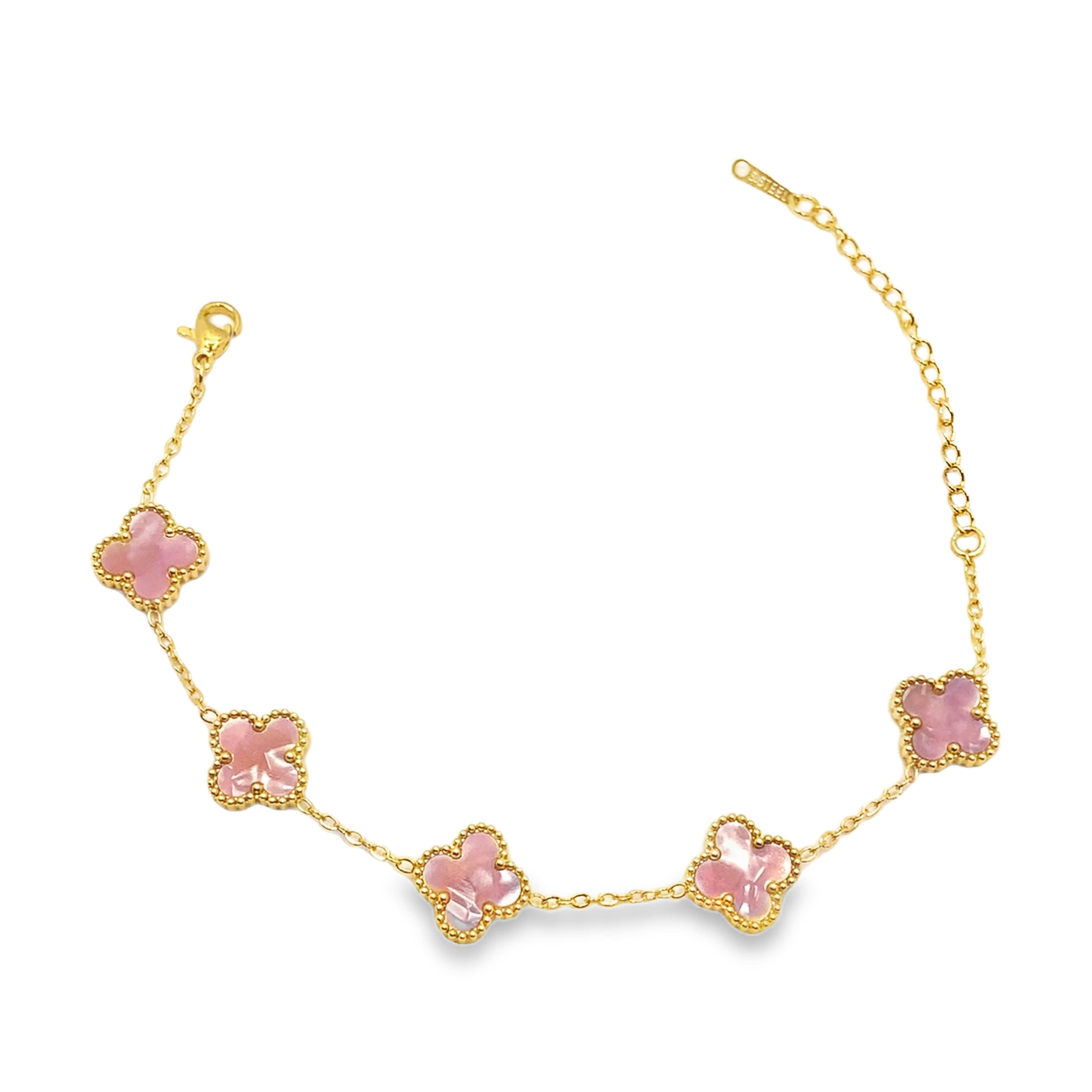 Bransoletka z żółtego złota z łańcuszkami i akcentami kwarcu w kolorze czerwono-fioletowym