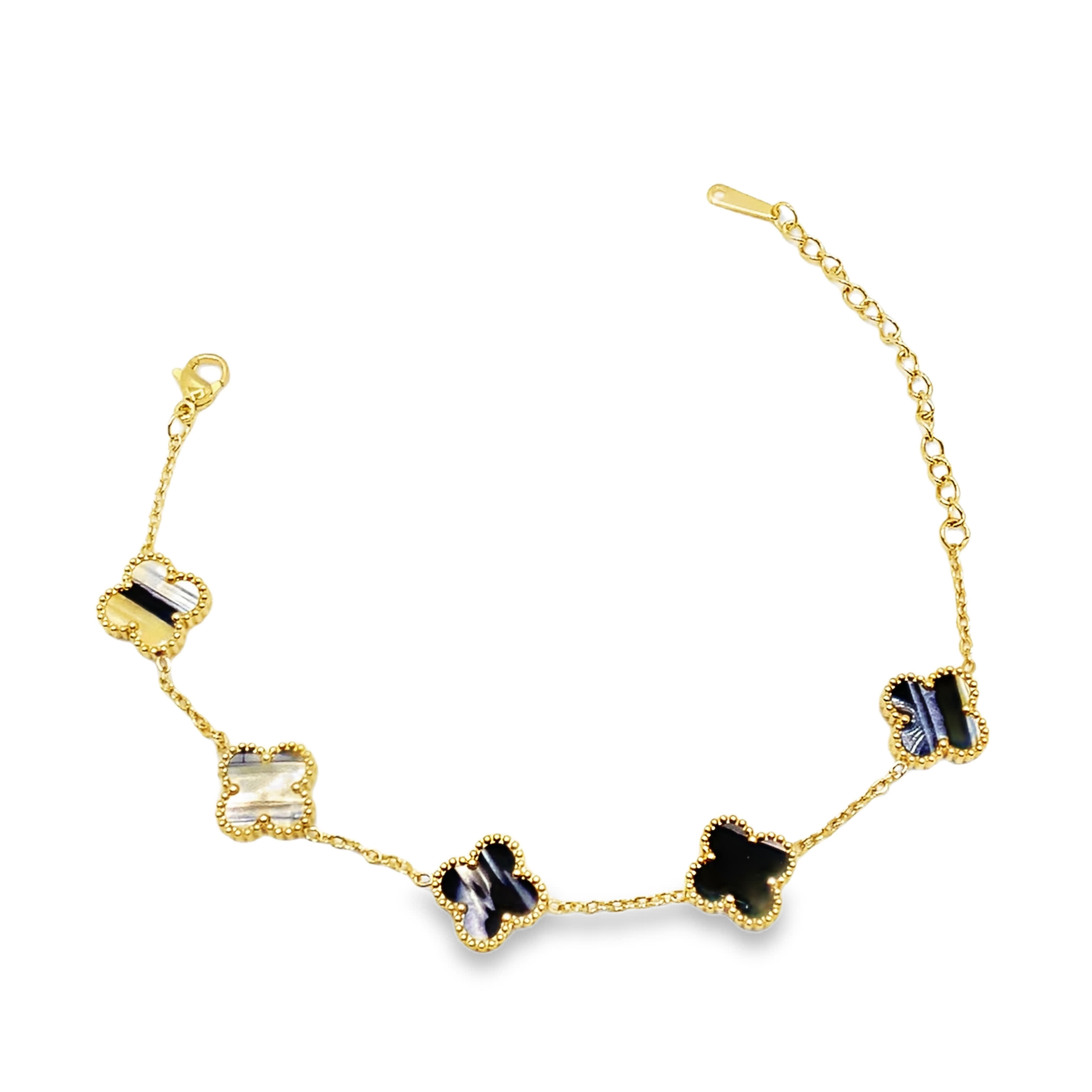 Elegancka bransoletka łańcuszkowa z motywem koniczyny z żółtego złota