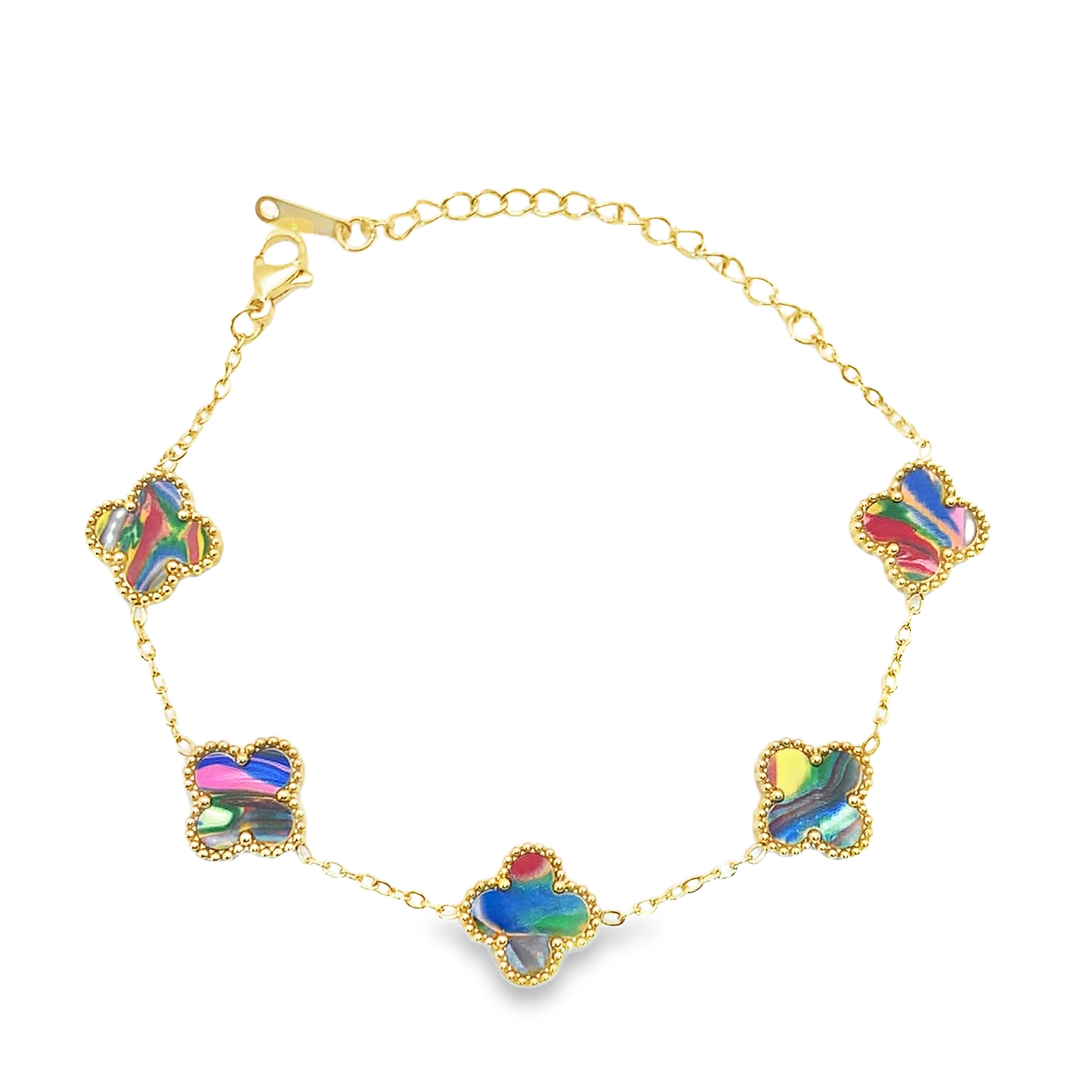 Urocza bransoletka z łańcuszkiem z żółtego złota z koniczyną