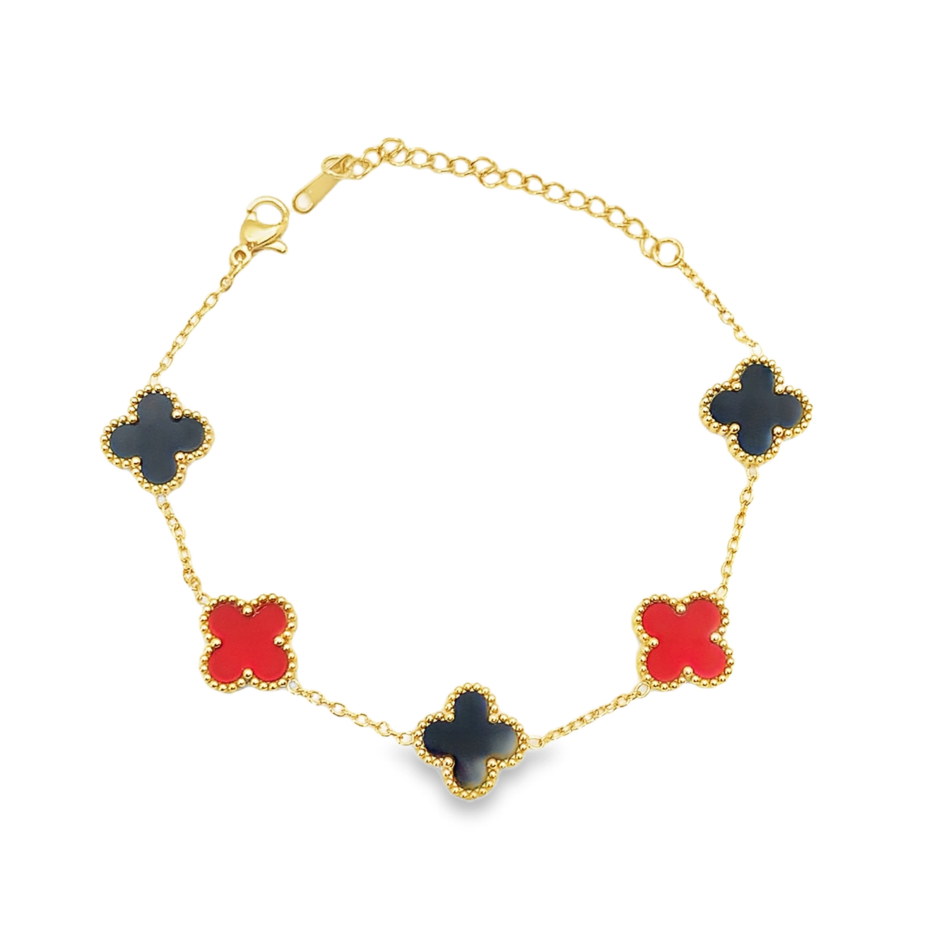 Bransoletka z żółtego złota z łańcuszkiem i motywem koniczyny