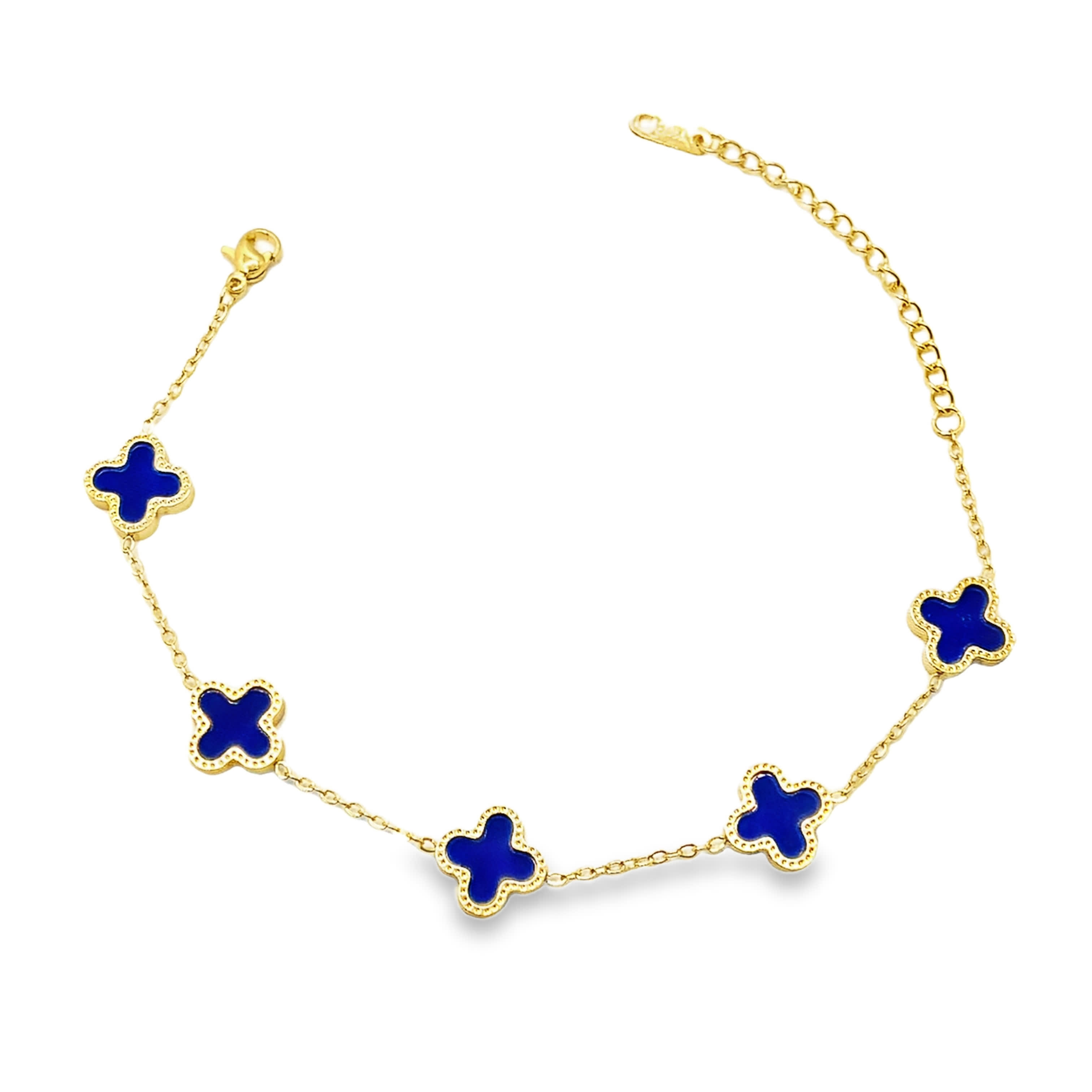 Delikatna bransoletka z żółtego złota z zawieszkami w kształcie koniczyny