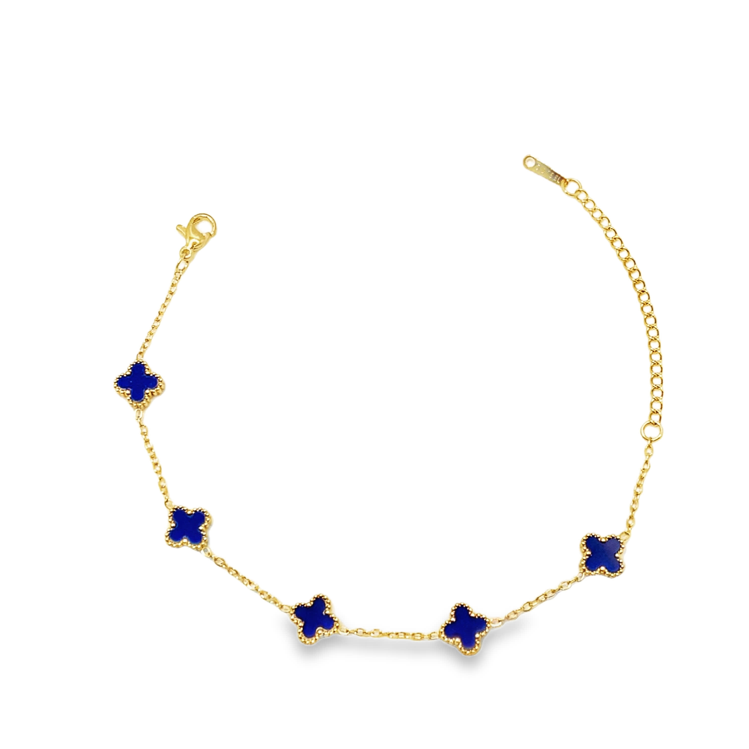 Bransoletka z żółtego złota z łańcuszkiem i akcentami lapis lazuli