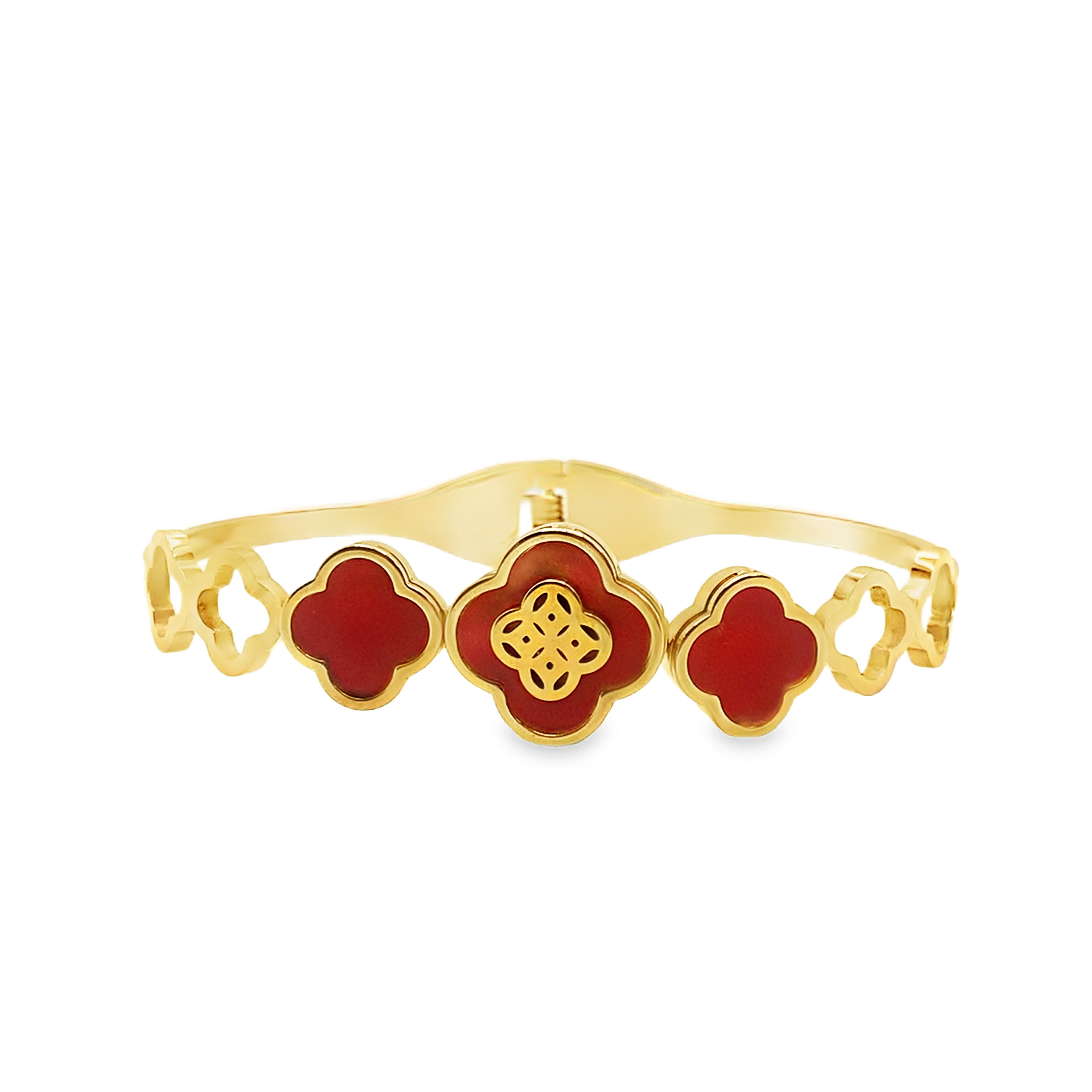 Elegancka bransoletka z koniczynką w kolorze żółtego złota