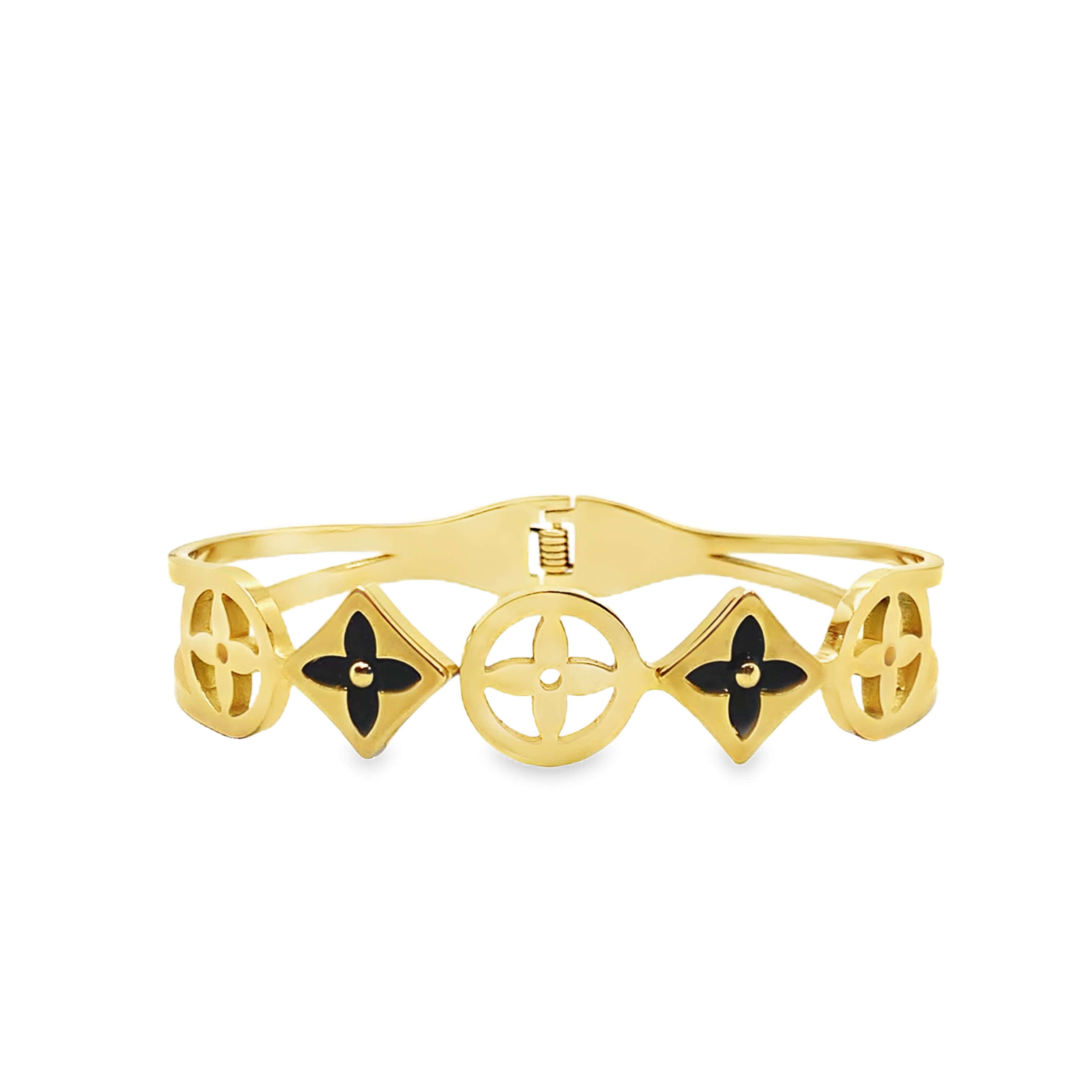 Bransoletka z żółtego złota z wyciętymi czwórlistami i diamentami