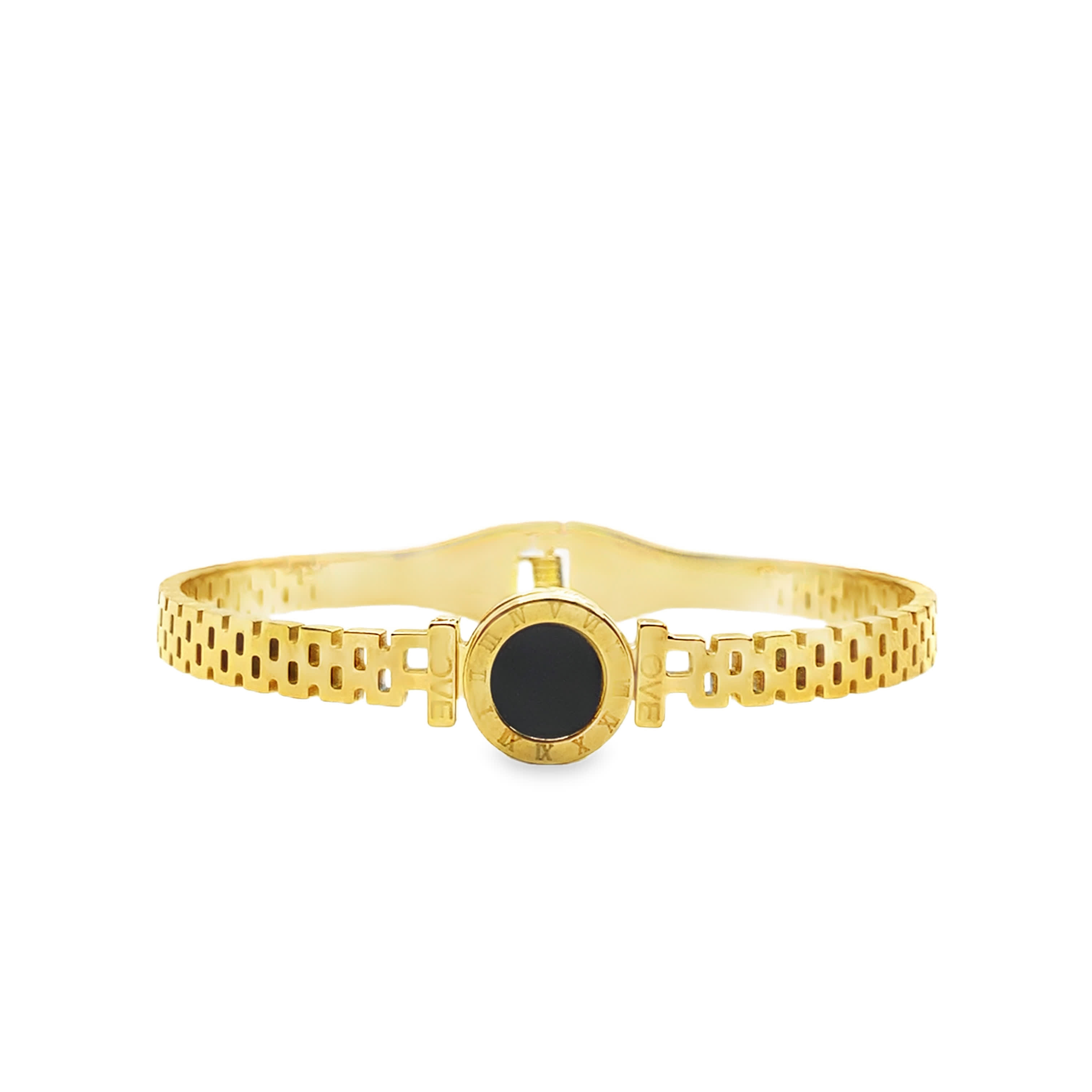 Bransoletka z żółtego złota z łańcuszkiem i okrągłym onyksem