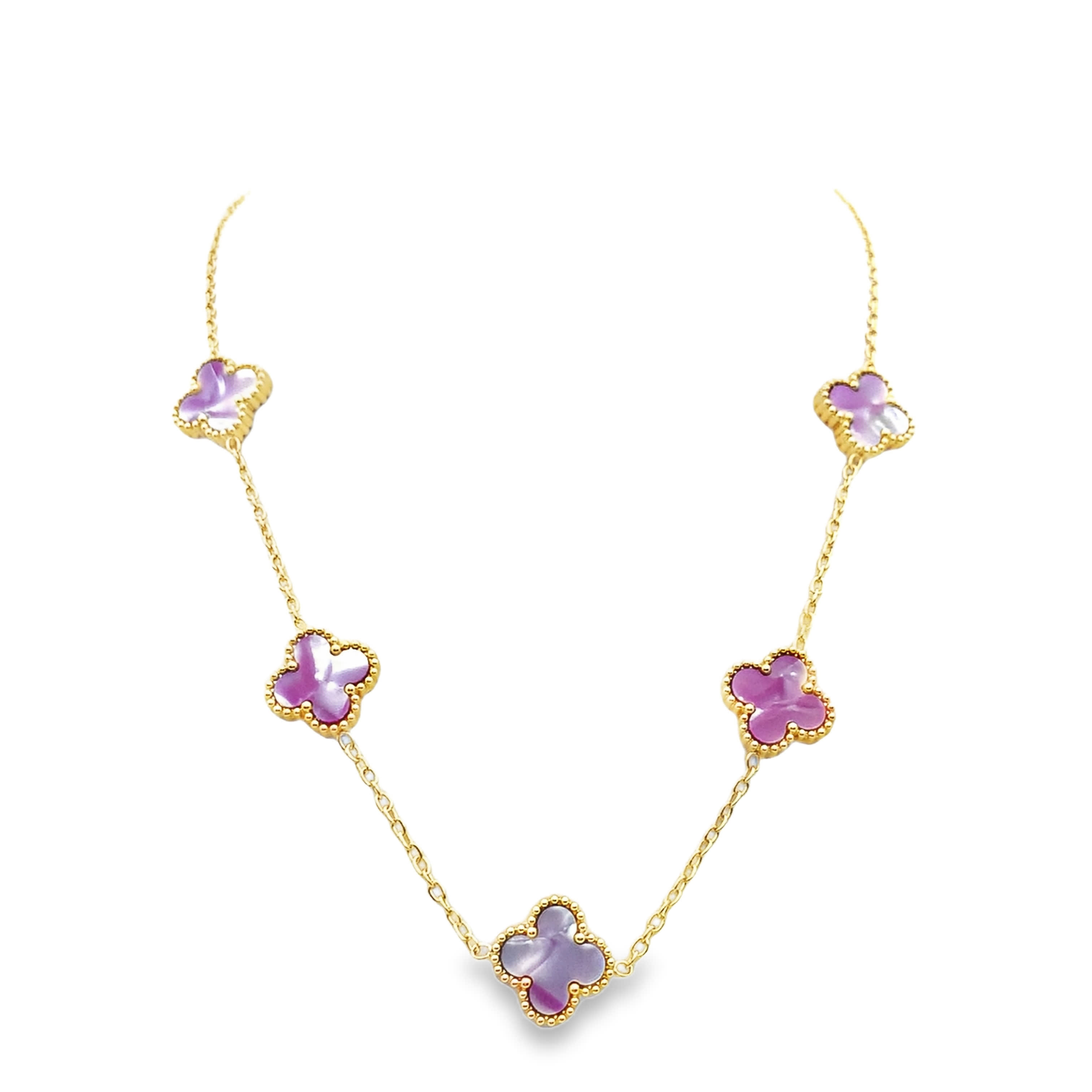 Naszyjnik z żółtego złota z okrągłymi ametystami w kształcie kaboszonu