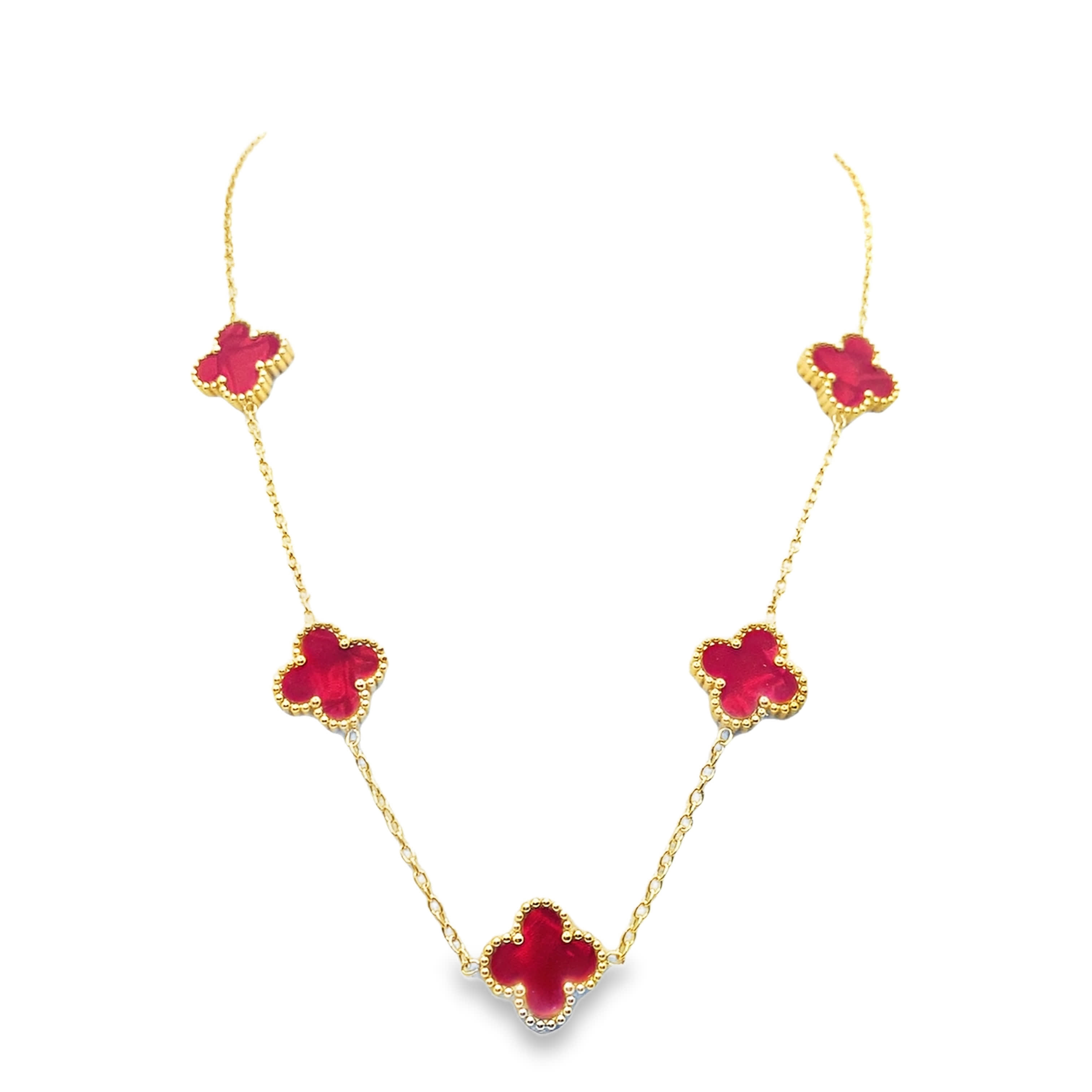 Naszyjnik z żółtego złota z czerwonymi rubinowymi kaboszonami