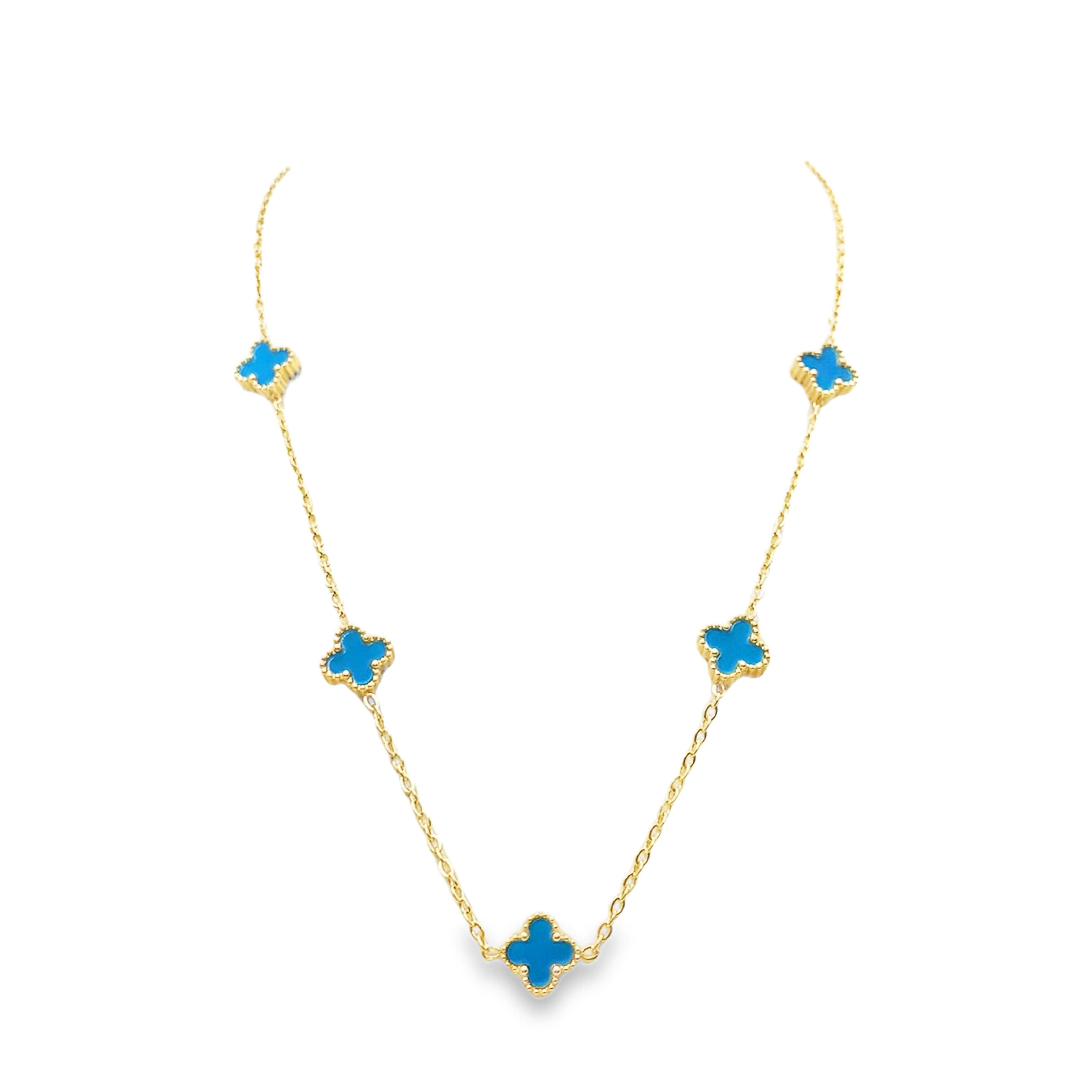 Naszyjnik z zawieszkami z żółtego złota z kaboszonami z turkusu