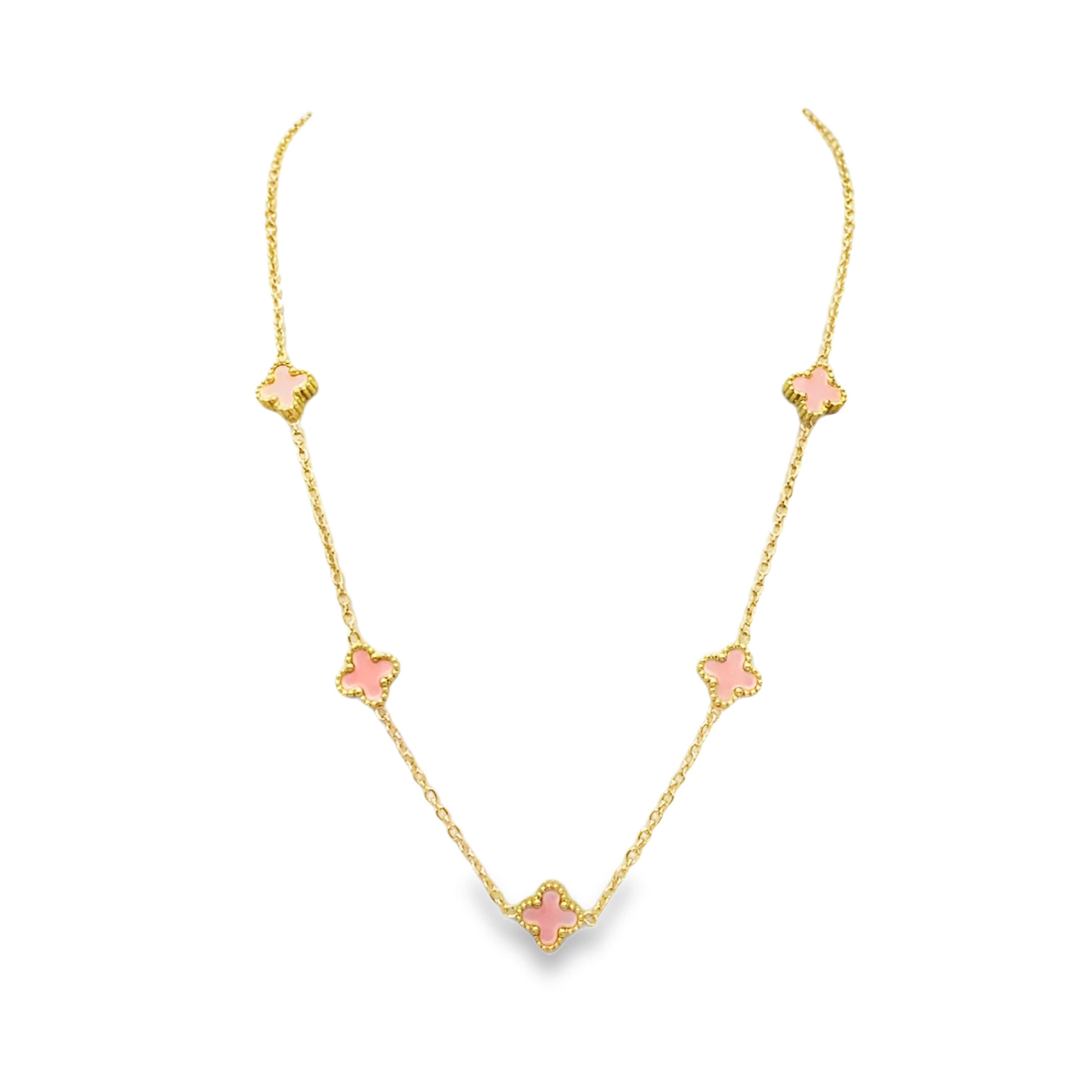 Delikatny naszyjnik z żółtego złota z łańcuszkiem w kształcie czwórliści