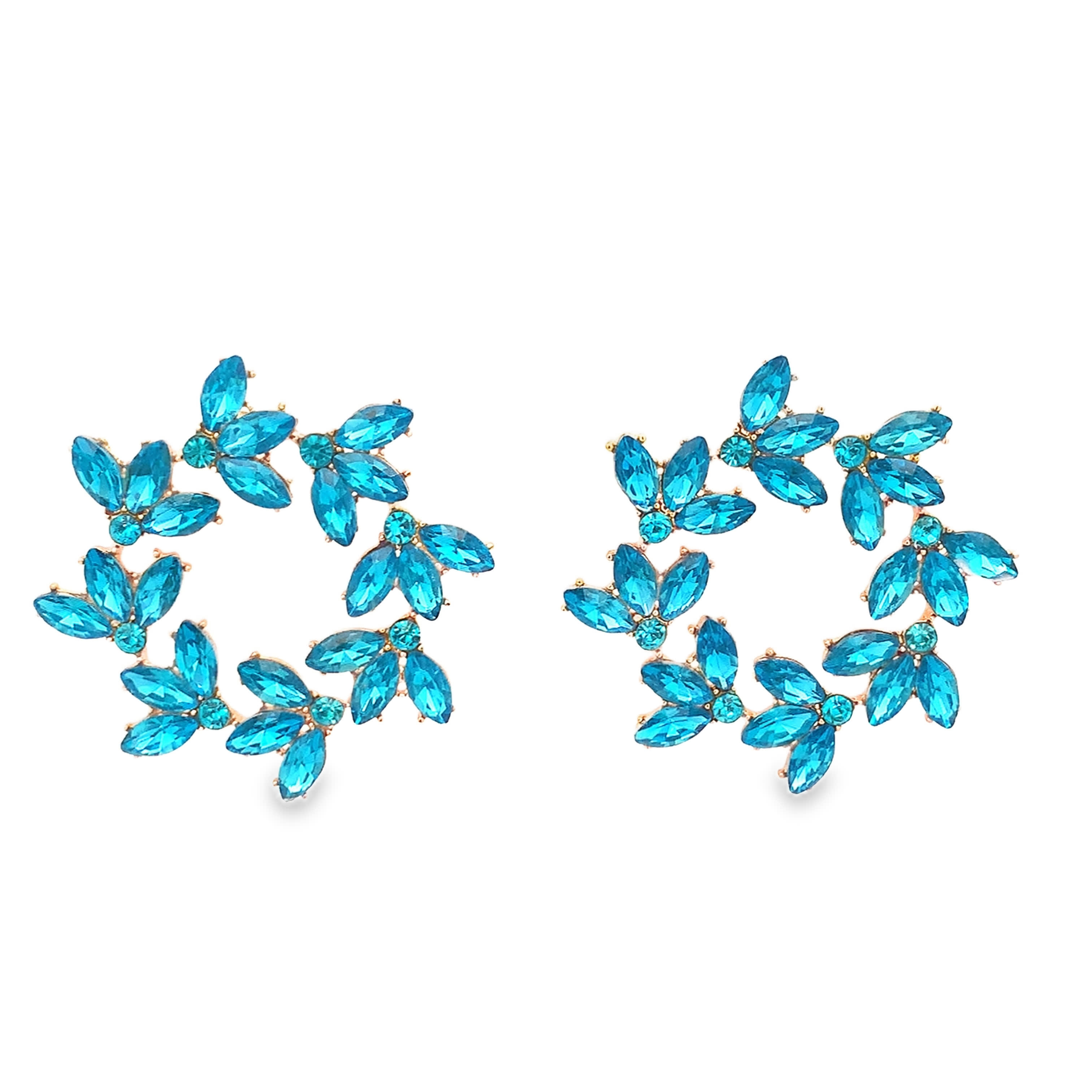 Kolczyki z żółtego złota z niebiesko-zielonymi kryształowymi kaboszonami