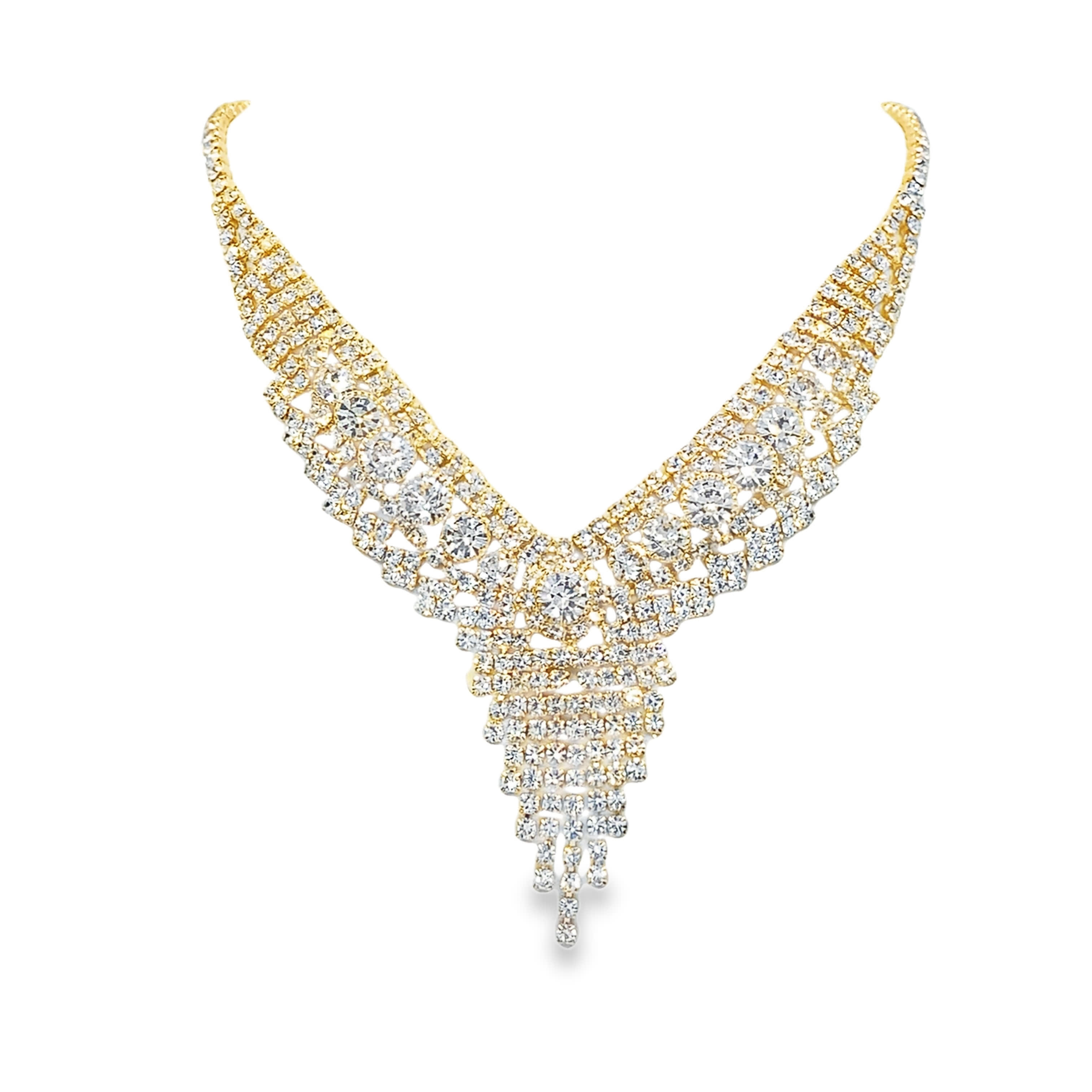 Naszyjnik kaskadowy z żółtego złota z diamentami