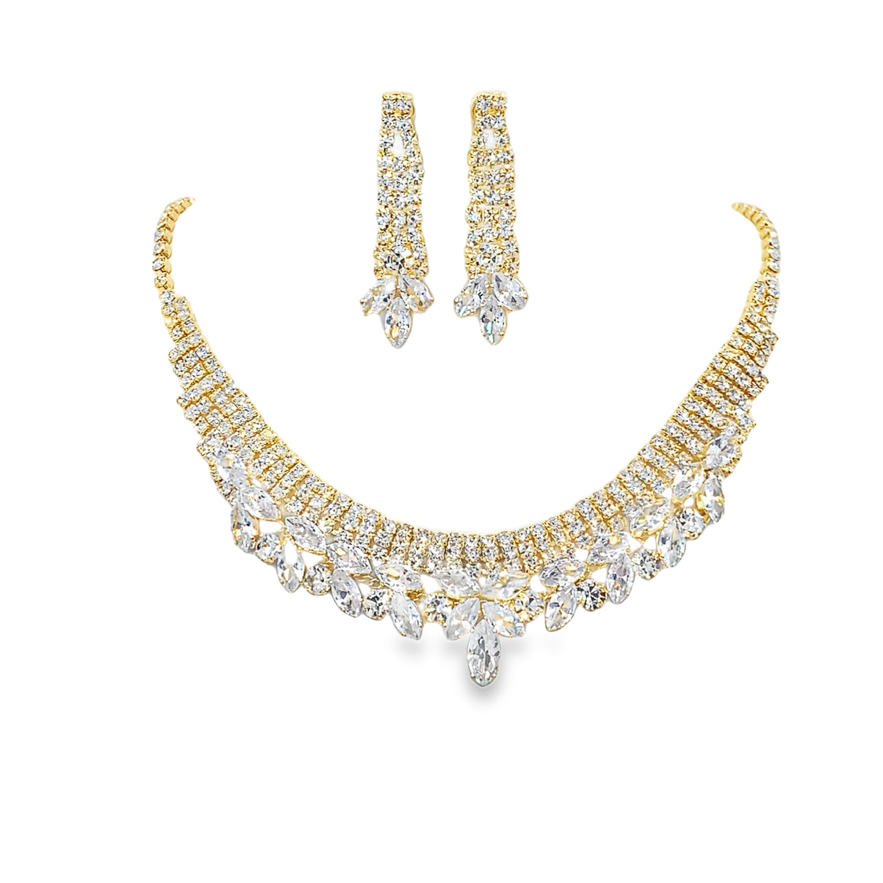 Naszyjnik z żółtego złota z diamentami i kryształami o szlifie brylantowym