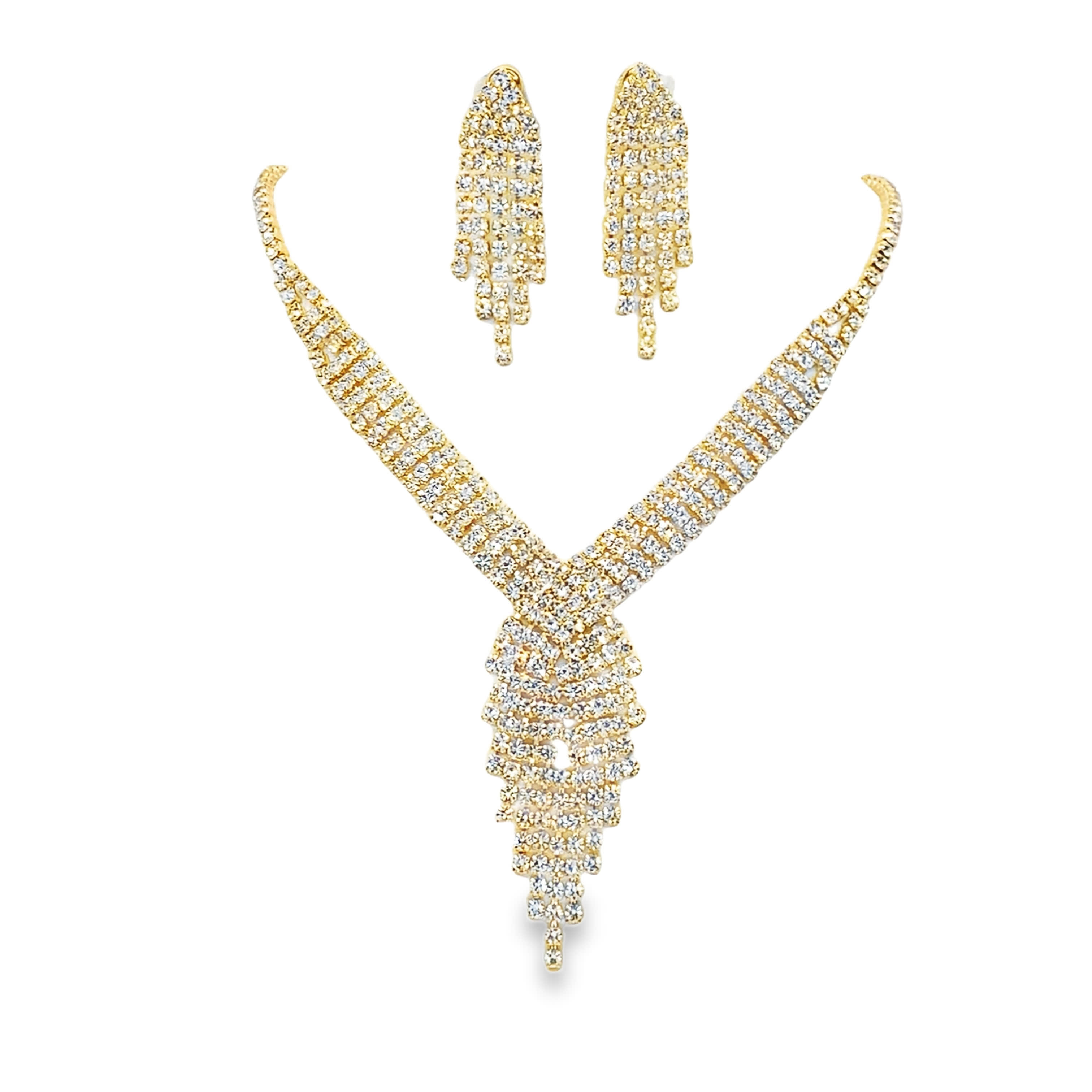 Elegancki komplet naszyjnika i kolczyków z żółtego złota z diamentami