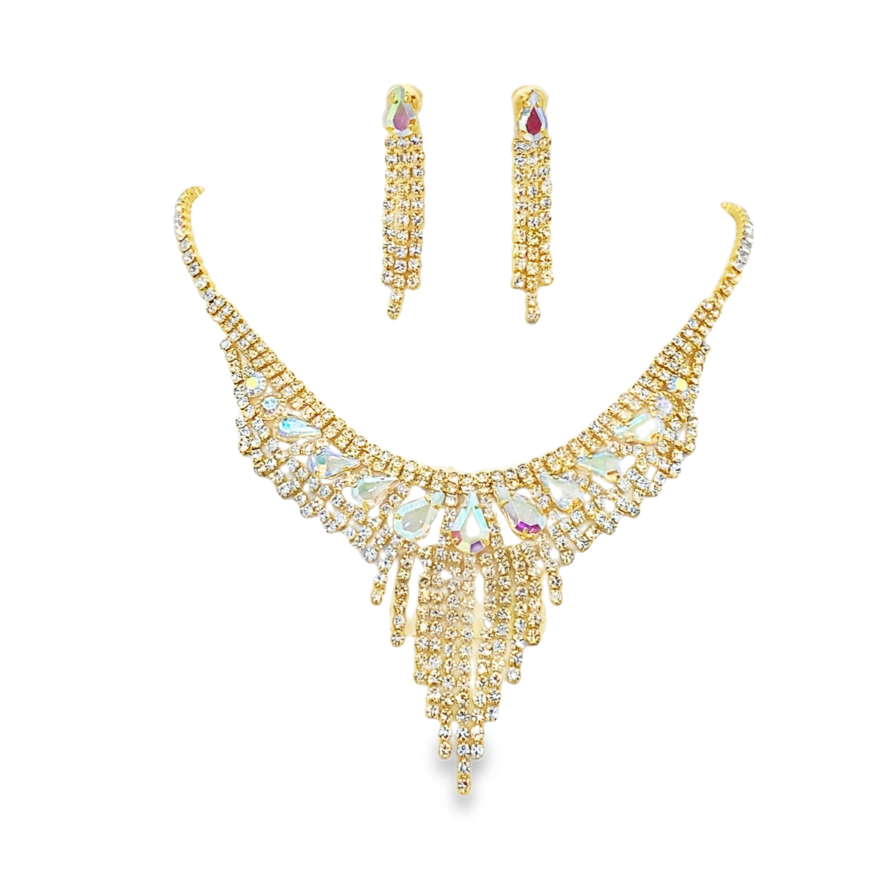 Elegancki naszyjnik z kryształów w kształcie gruszki w odcieniu żółtego złota