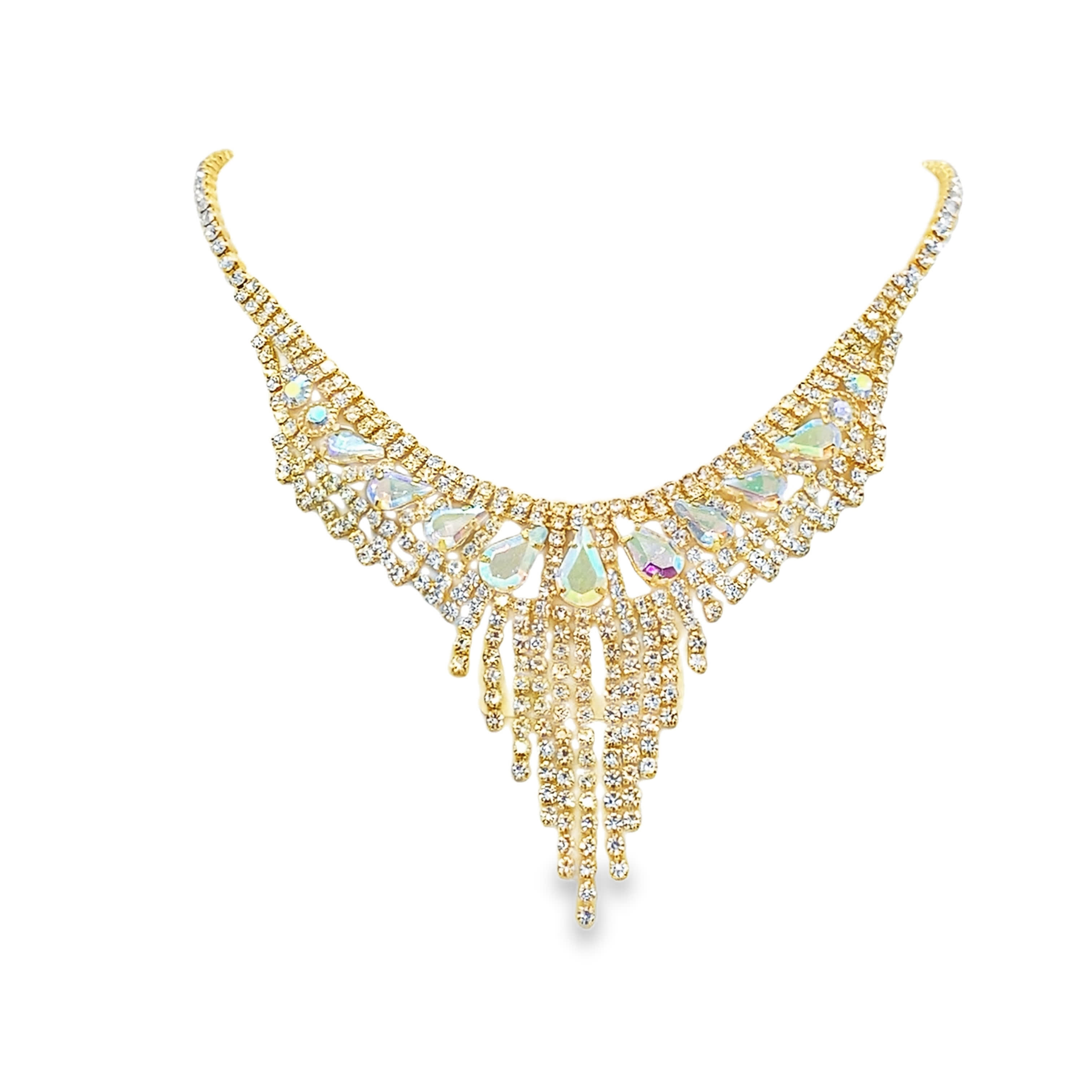 Naszyjnik z żółtego złota z kryształem i diamentami