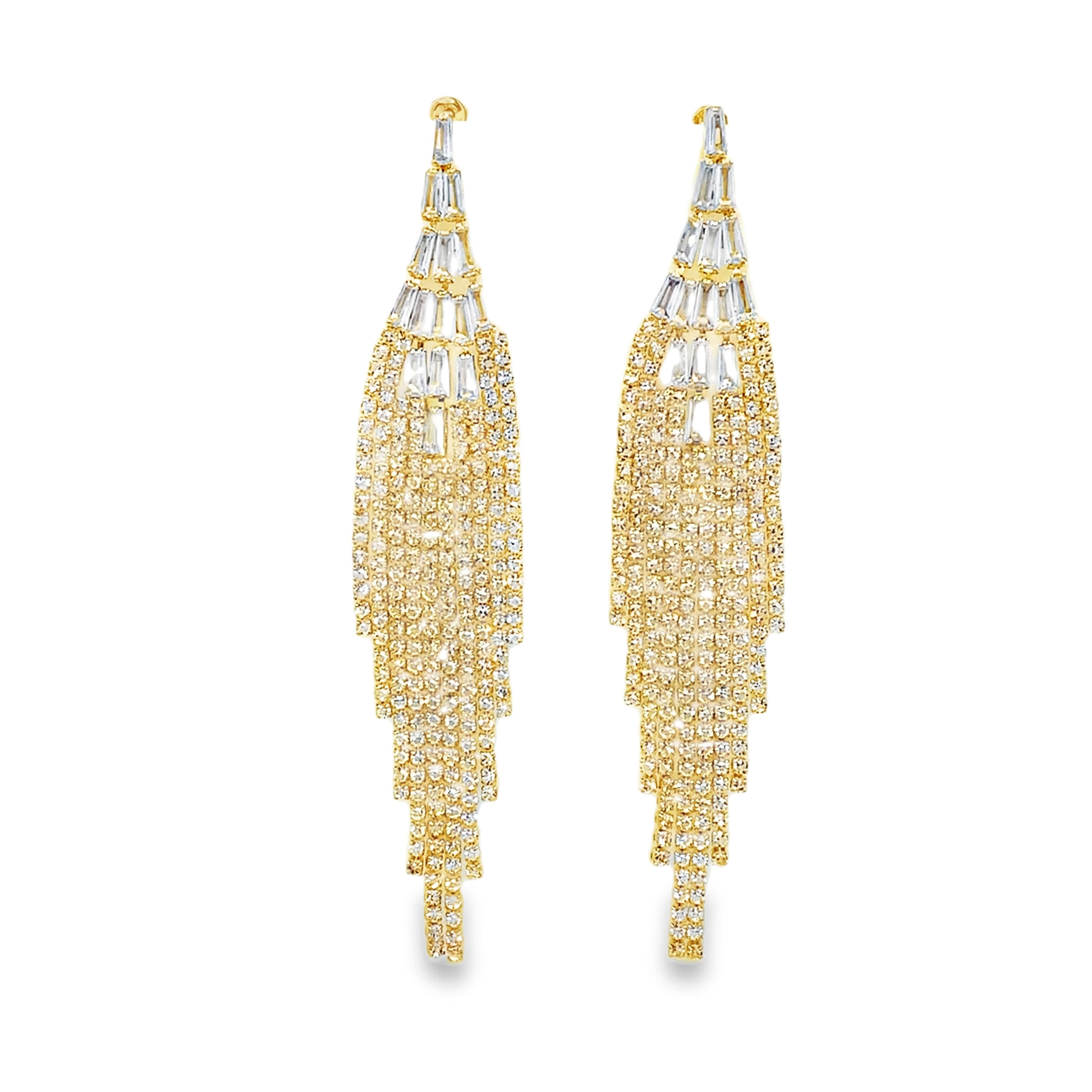 Kolczyki wiszące z żółtego złota z kryształami o szlifie bagietkowym