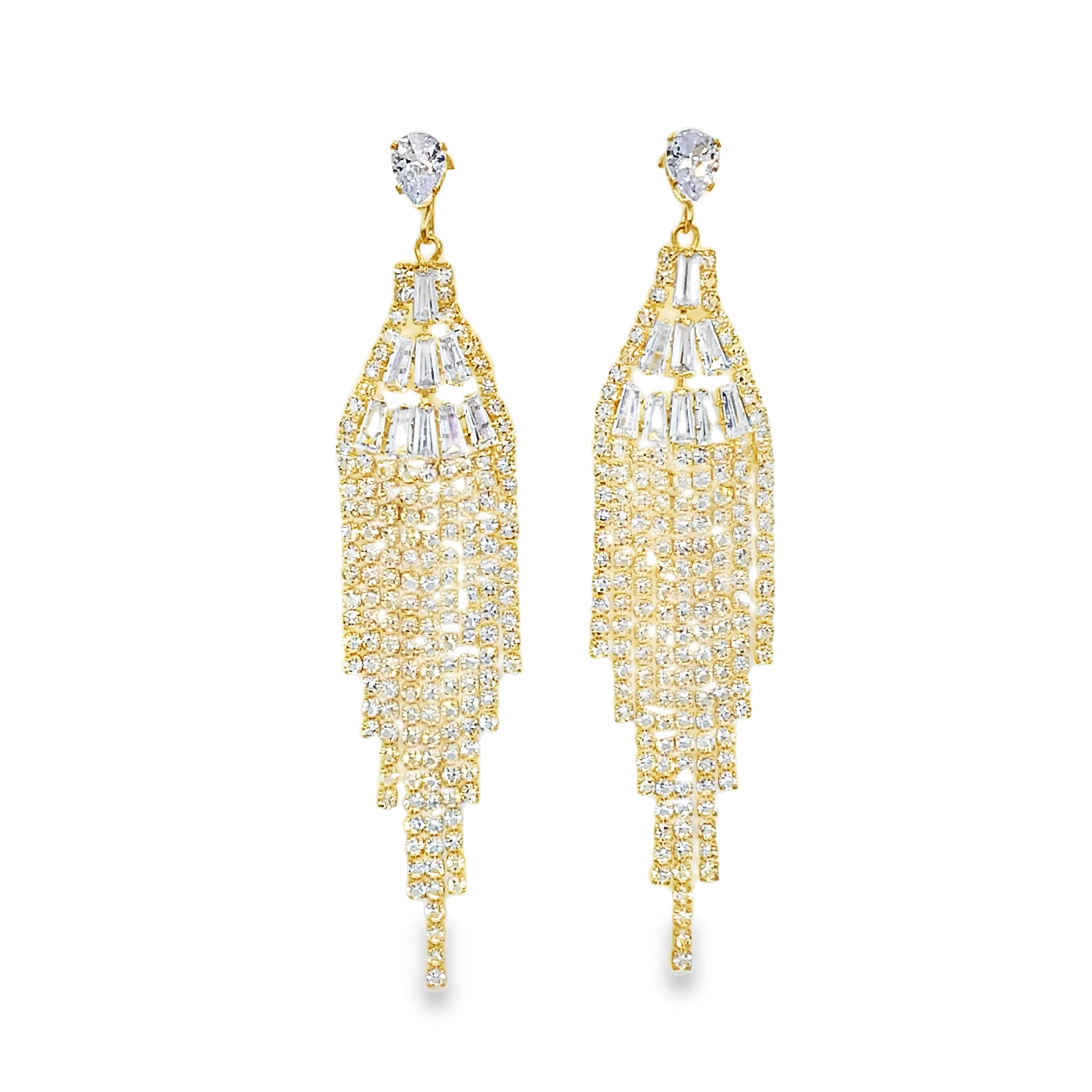 Kolczyki wiszące z żółtego złota z kryształowymi koralikami