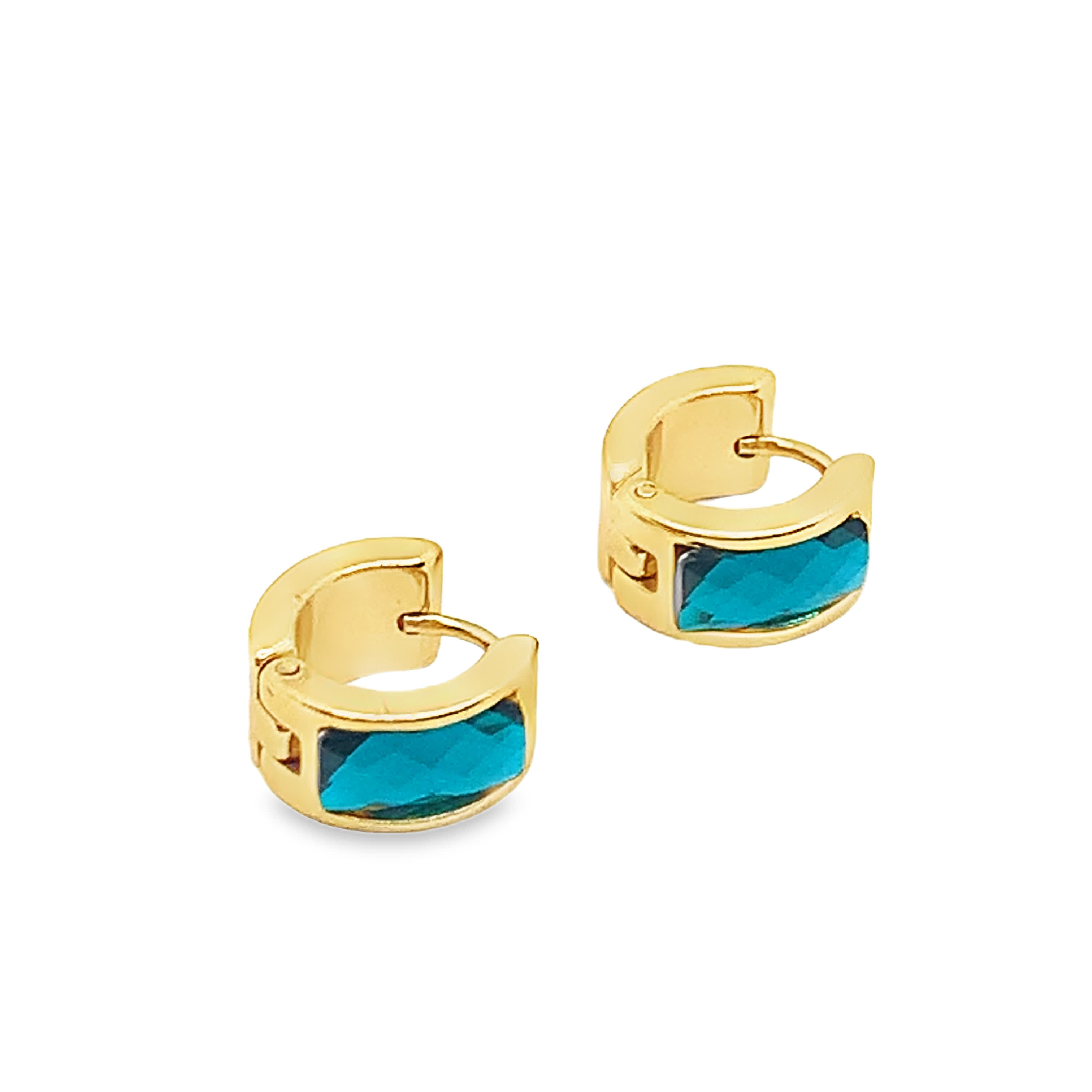 Kolczyki koła z żółtego złota z kwadratowymi kaboszonami z turkusu