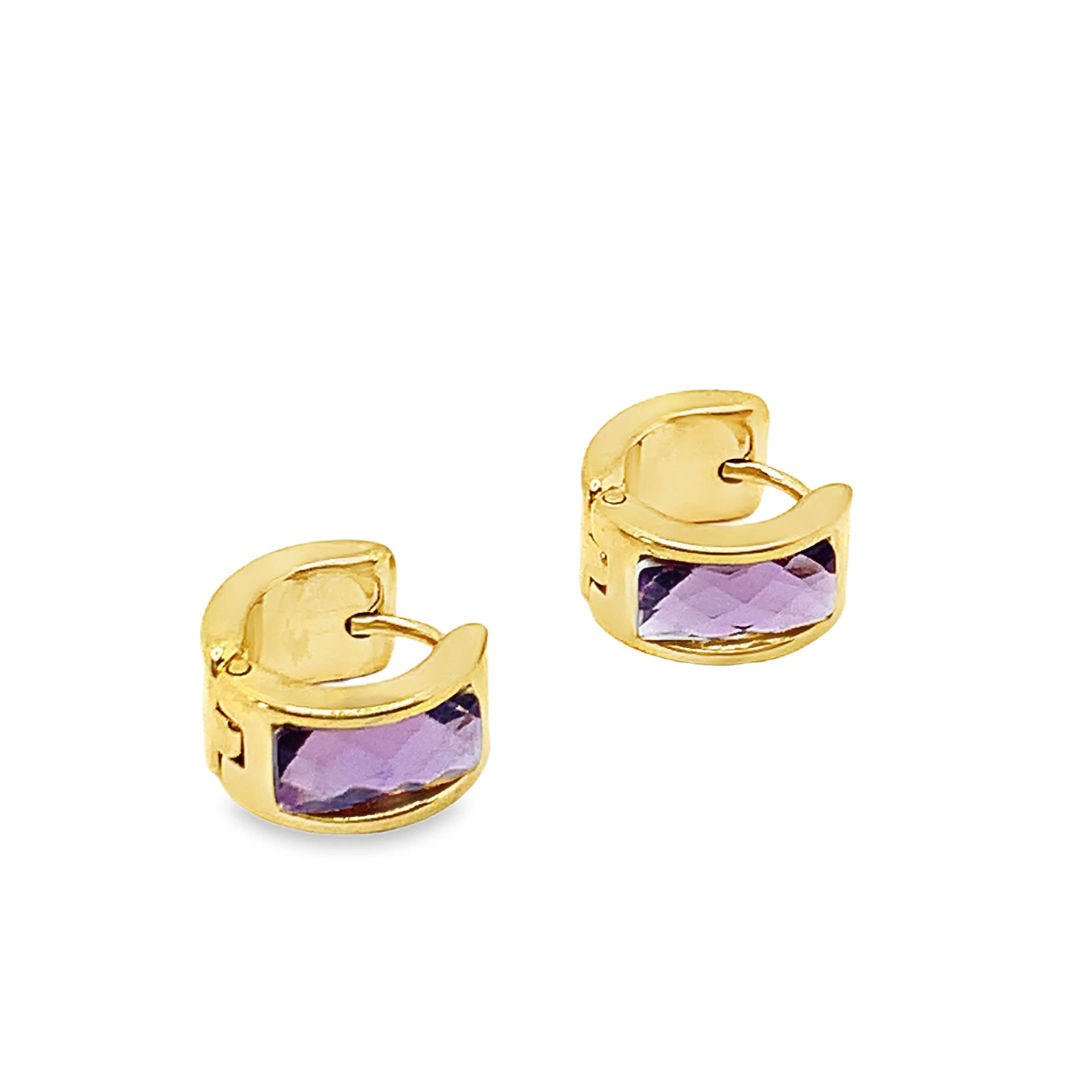 Kolczyki koła w kolorze żółtego złota z akcentami ametystu w kształcie kaboszonu